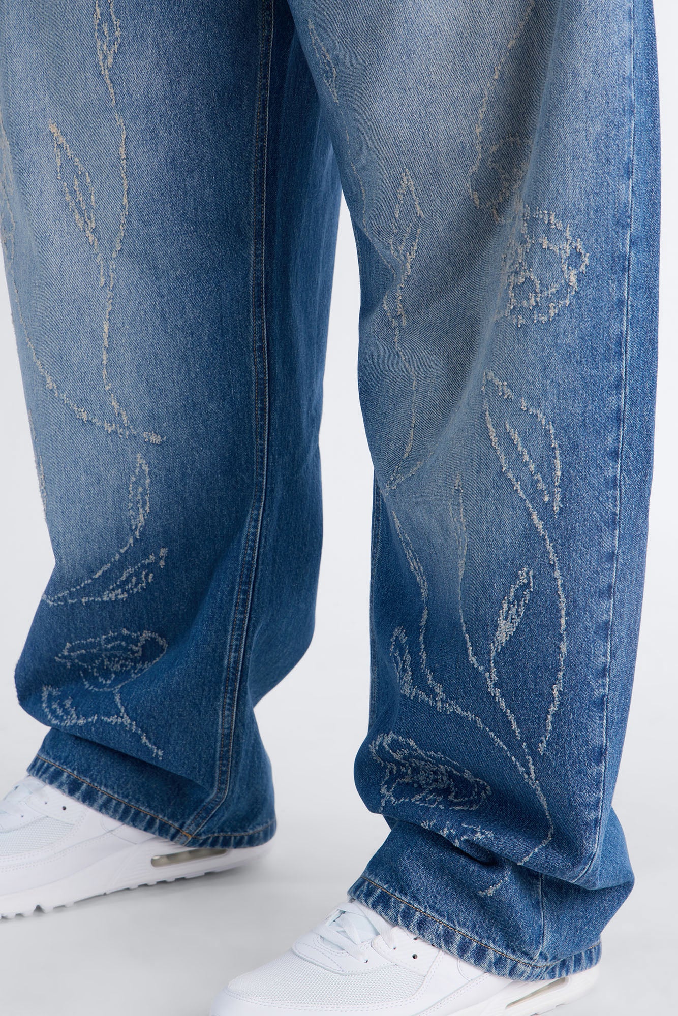 Barrel Etched Floral Jean - Medium Blue Wash - Image 7
