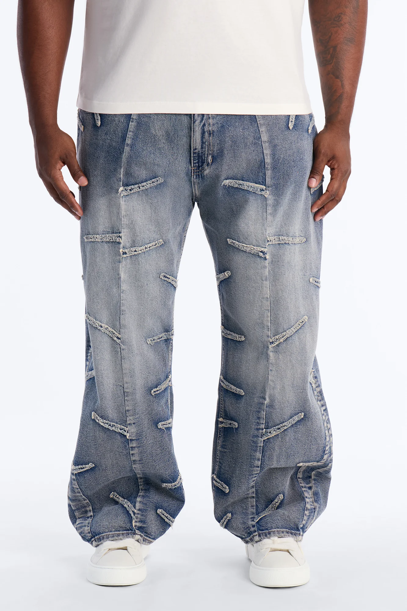 Barrel Slanted Fray Jean - Medium Blue Wash - Image 5