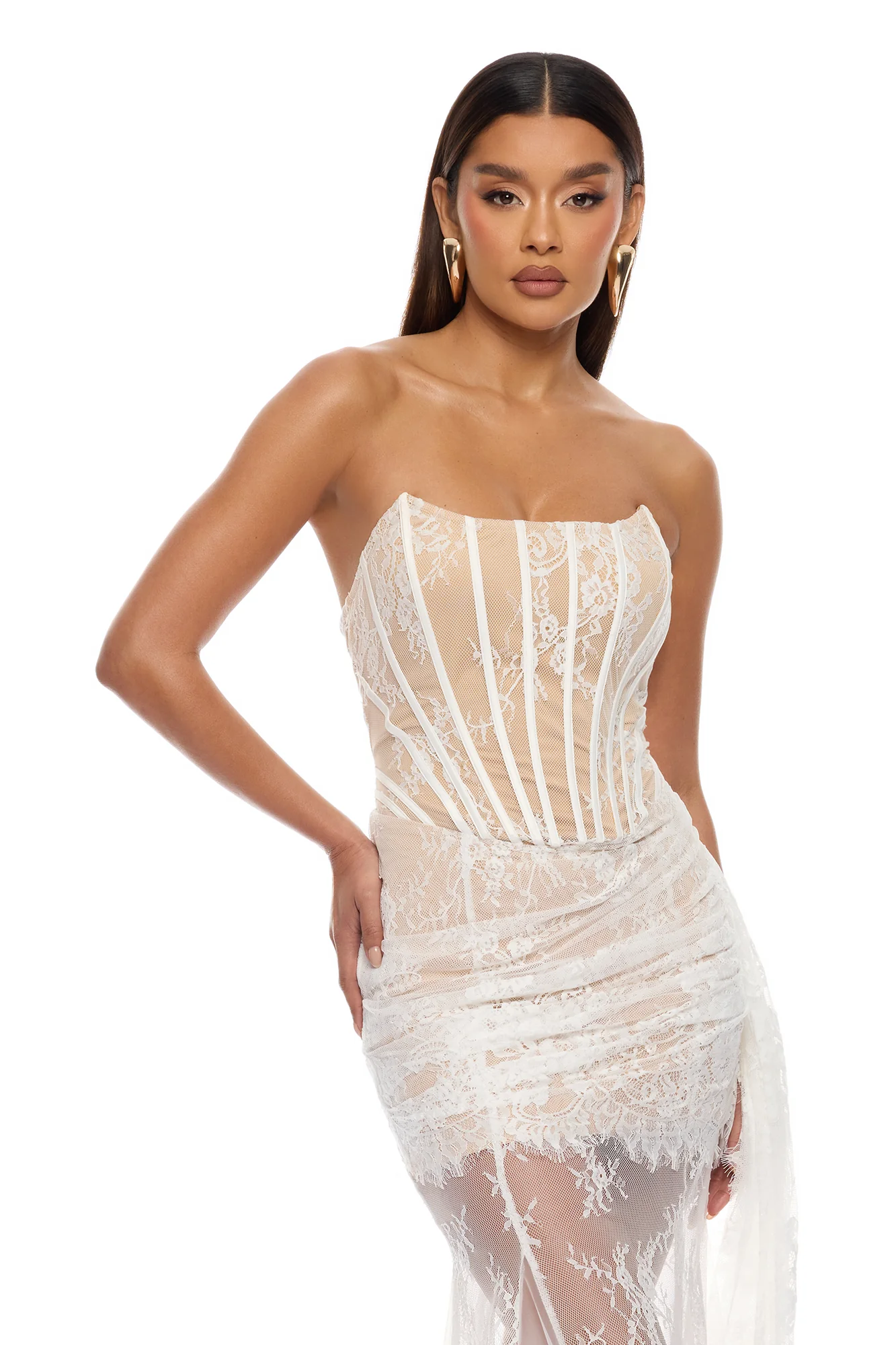 Be Mine Draped Lace Maxi Dress - White - Image 2