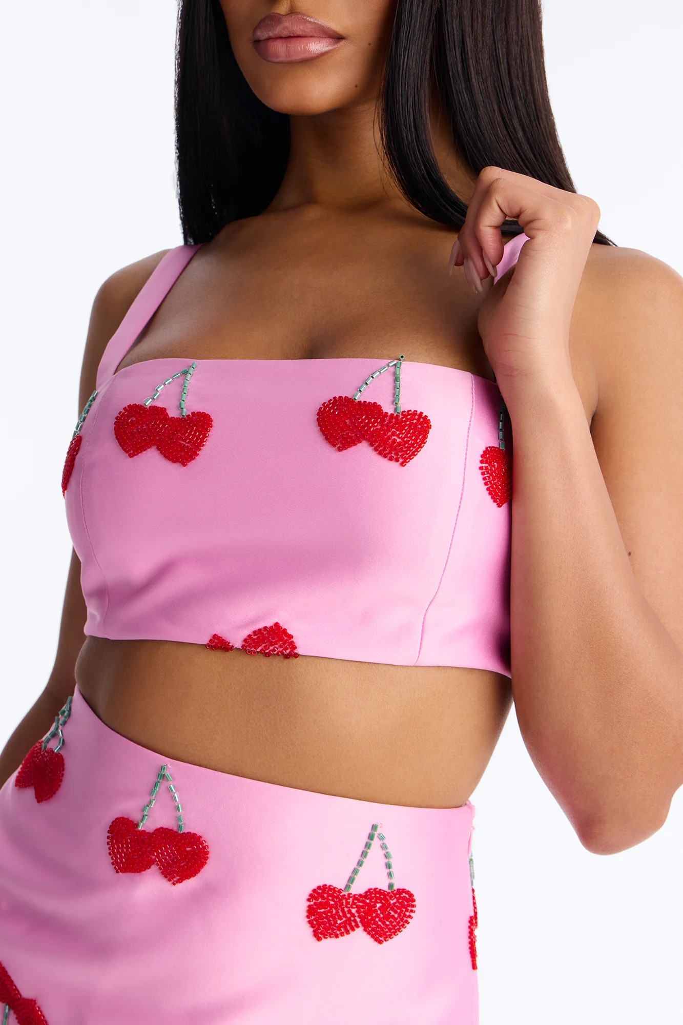 Be Mine Forever Satin Cherry Skirt Set - Pink - Image 3