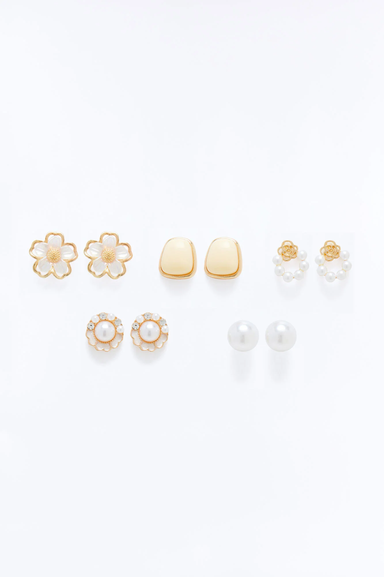Be Timeless Pearl 5 Pair Multi Earring Set - Gold/combo