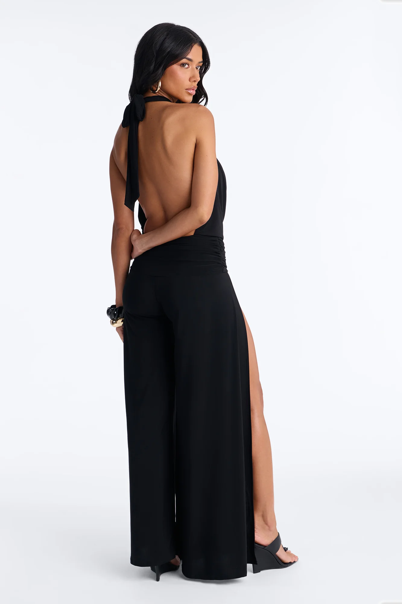 Bea Plunge Halter Jumpsuit - Black - Image 4