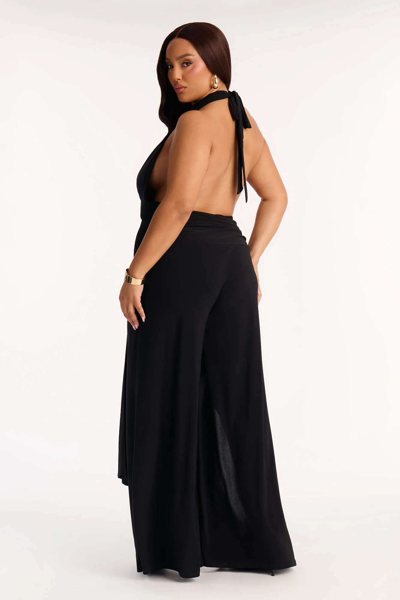 Bea Plunge Halter Jumpsuit - Black - Image 6