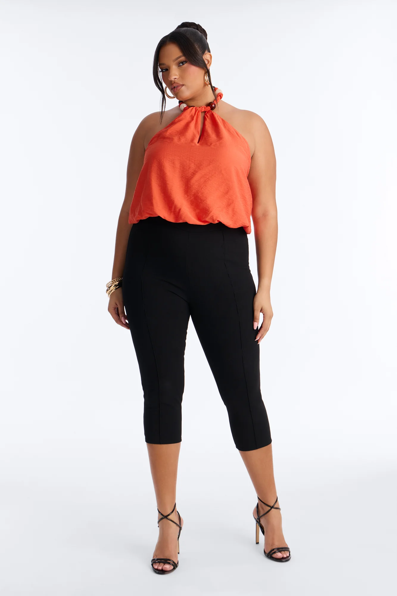 Beach Breeze Beaded Linen Halter Top - Orange - Image 6