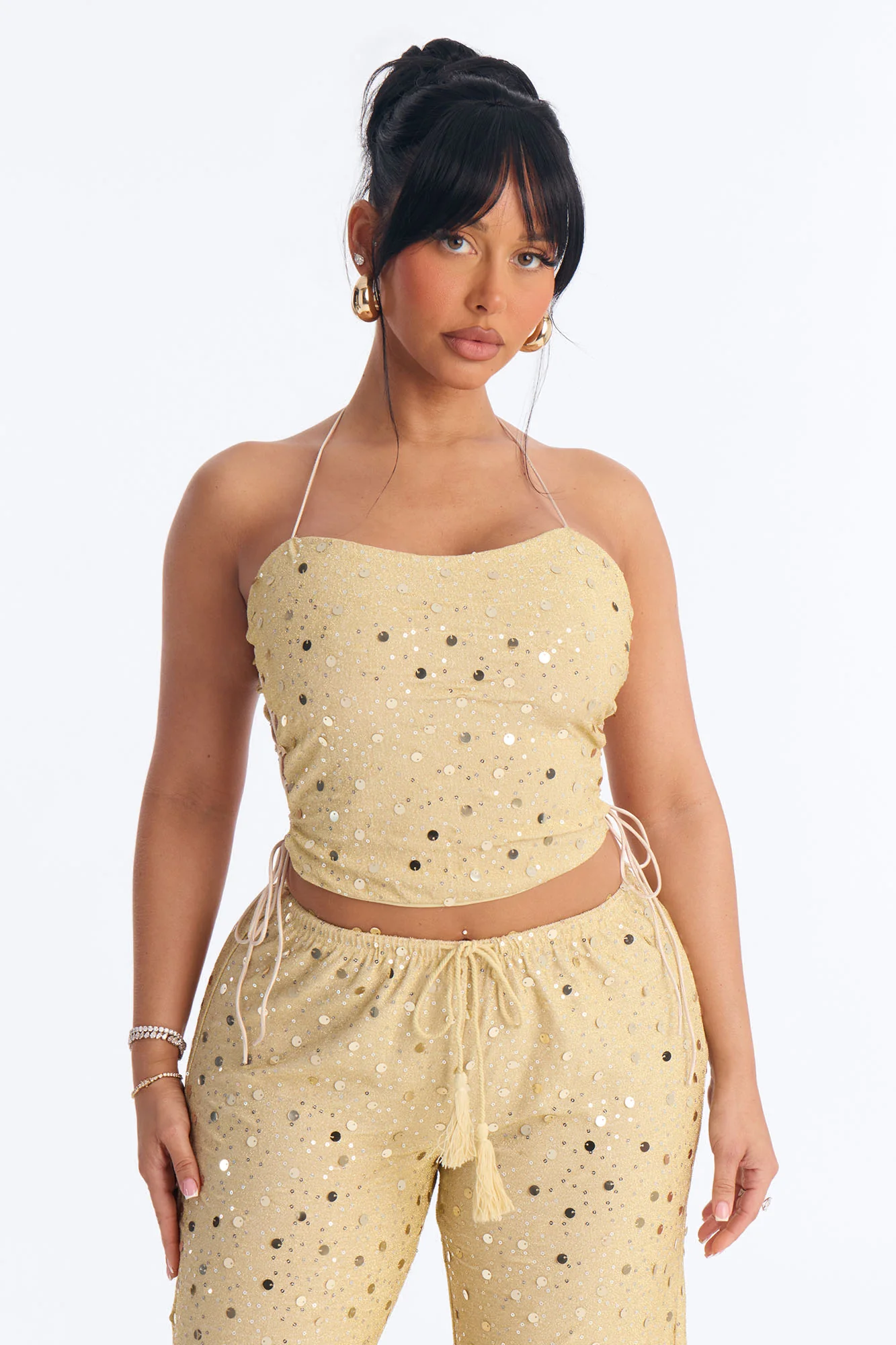 Beach Club Icon Sequin Pant Set - Gold - Image 2