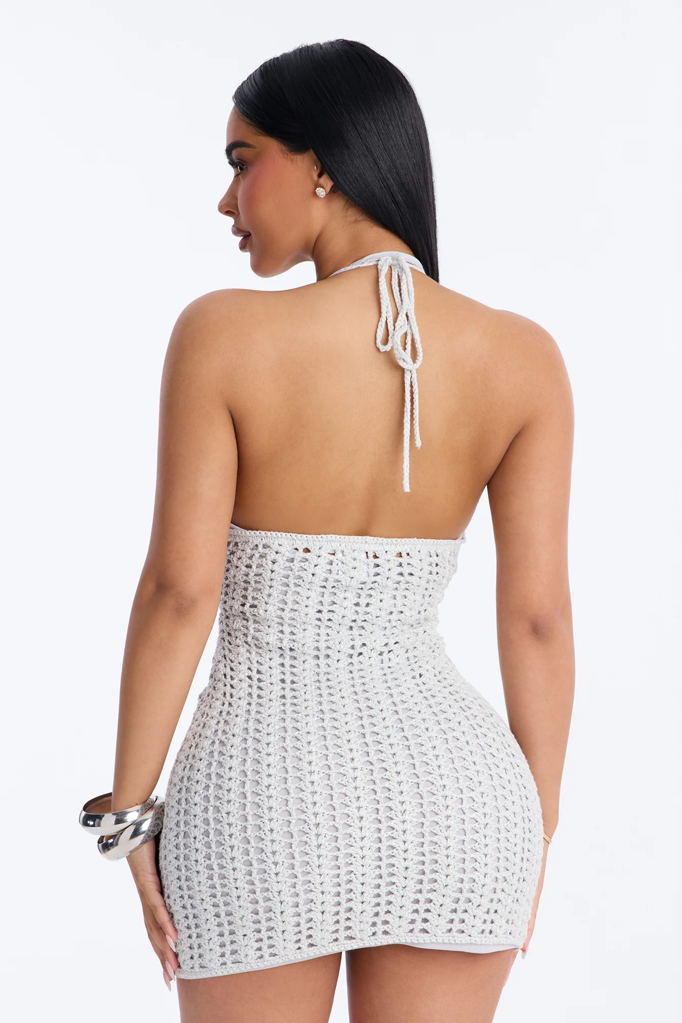 Beach Club Metallic Mini Dress - Silver - Image 4