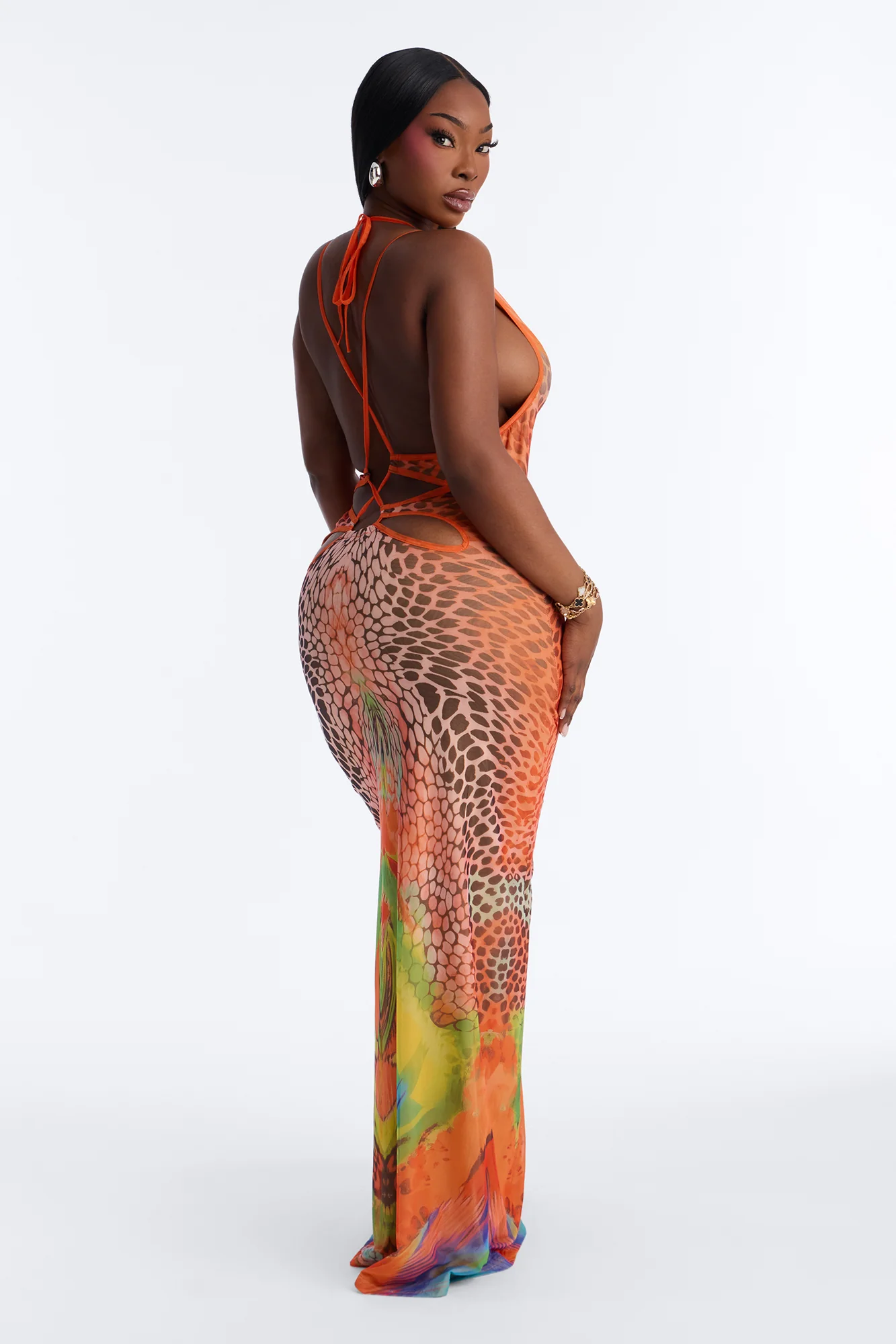 Beach Club Strappy Mesh Maxi Dress - Orange/combo - Image 7