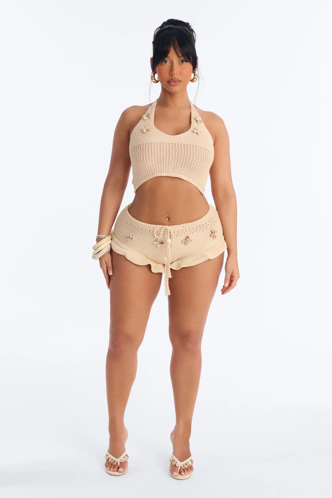 Beach Crush Seashell Crochet Micro Short - Natural