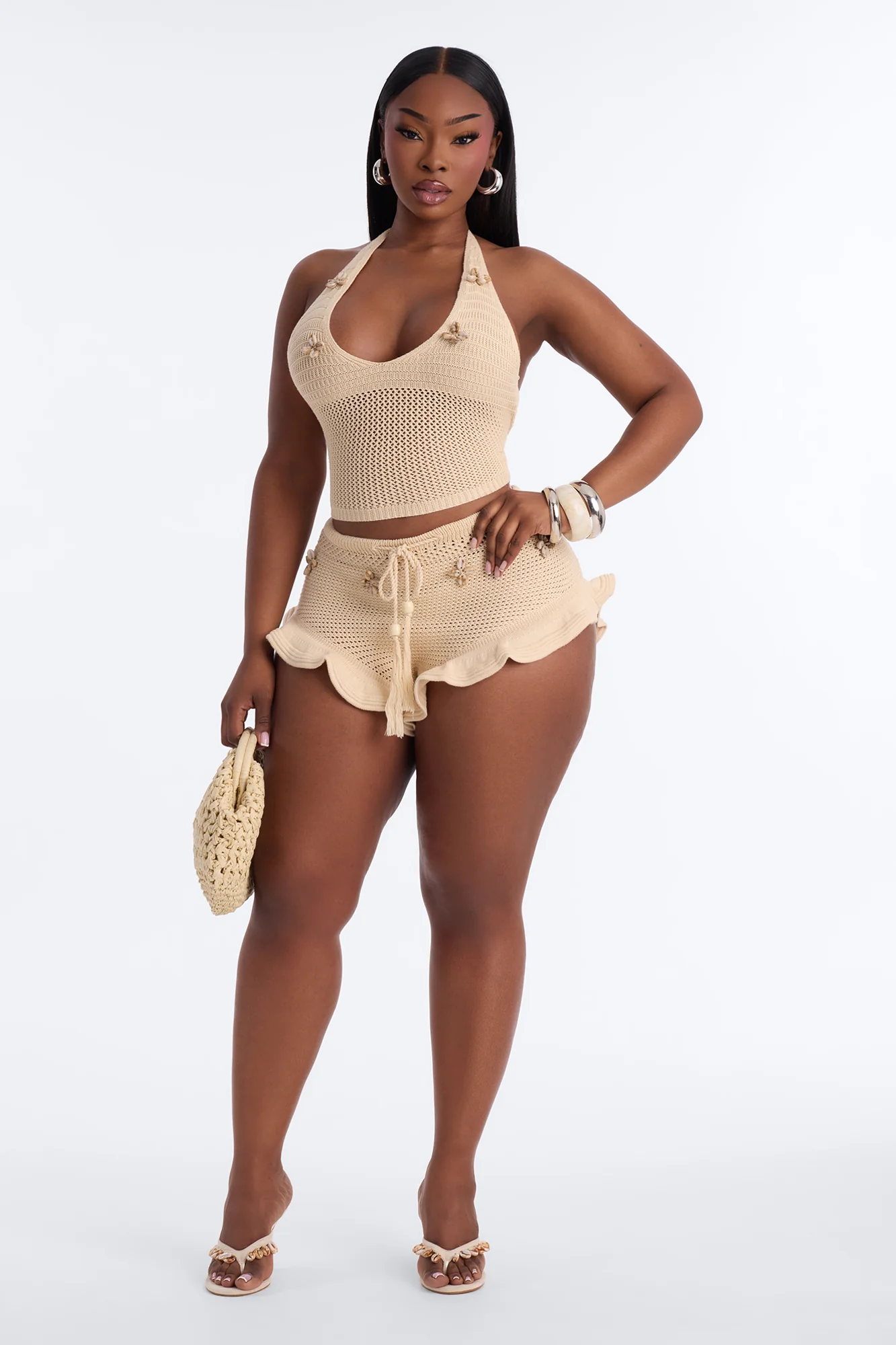 Beach Crush Seashell Crochet Micro Short - Natural - Image 5