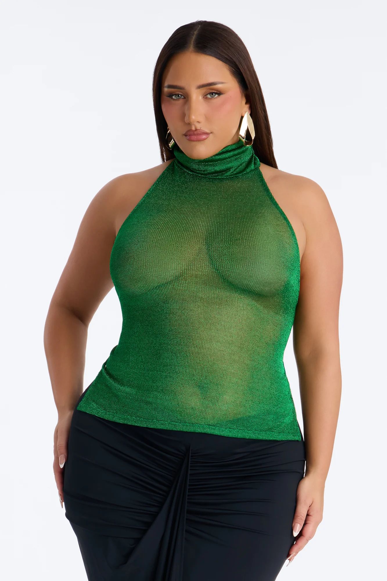 Beach Glow Metallic High Neck Top - Green - Image 5