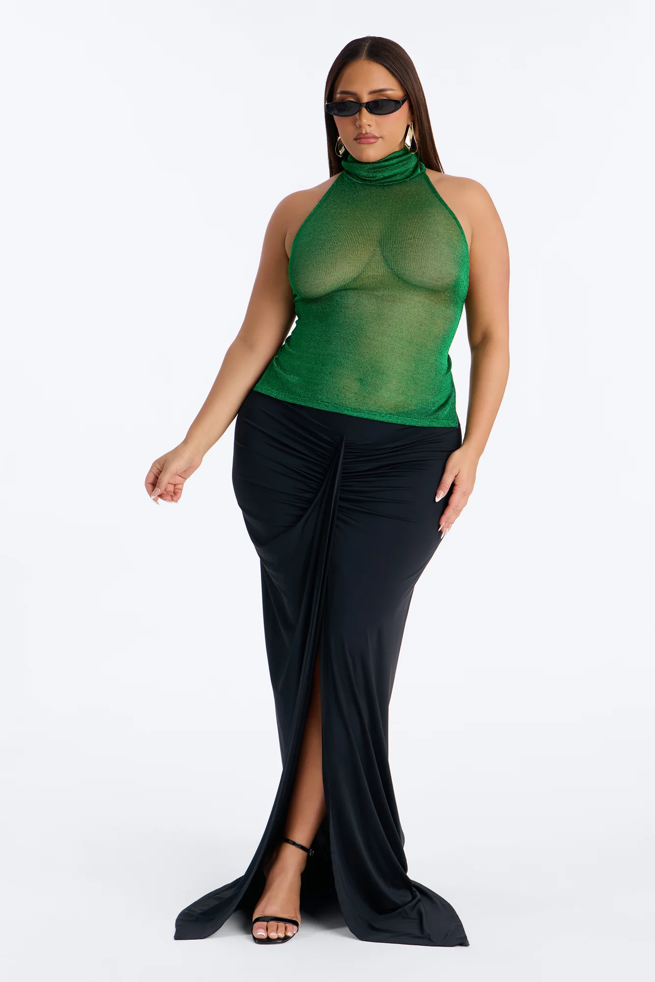 Beach Glow Metallic High Neck Top - Green - Image 6