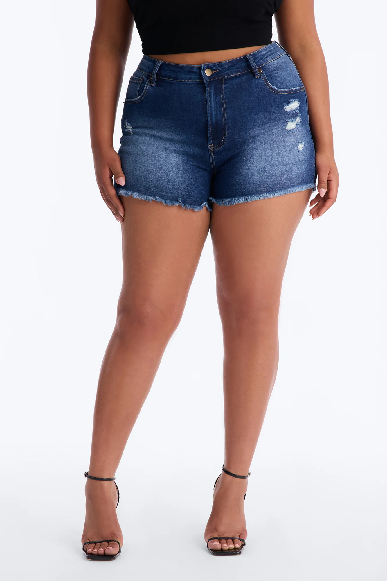 Beach Haven Cut Off Stretch Denim Shorts - Dark Wash - Image 5