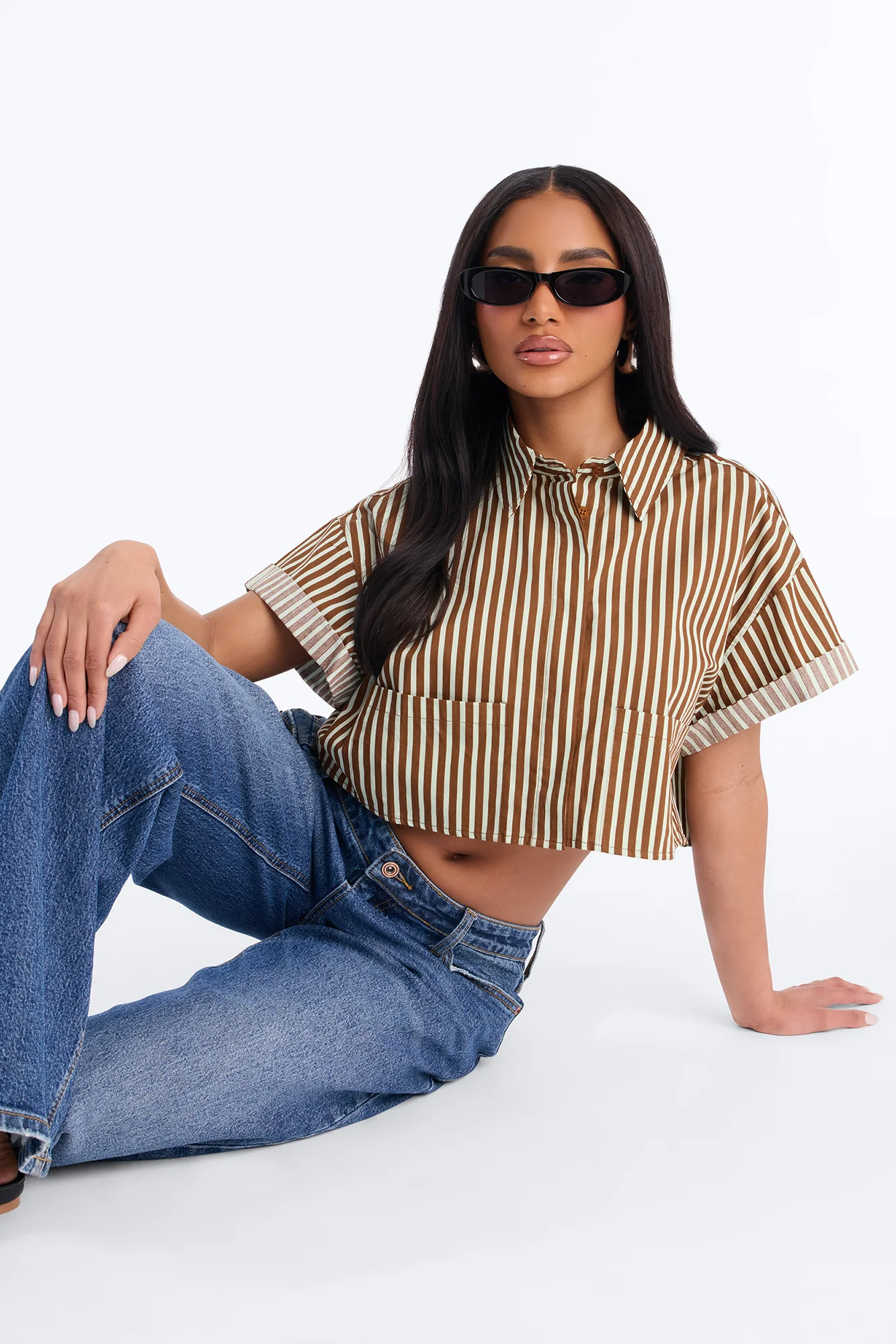 Beachside Babe Striped Shirt - Chocolate/Combo - Image 3
