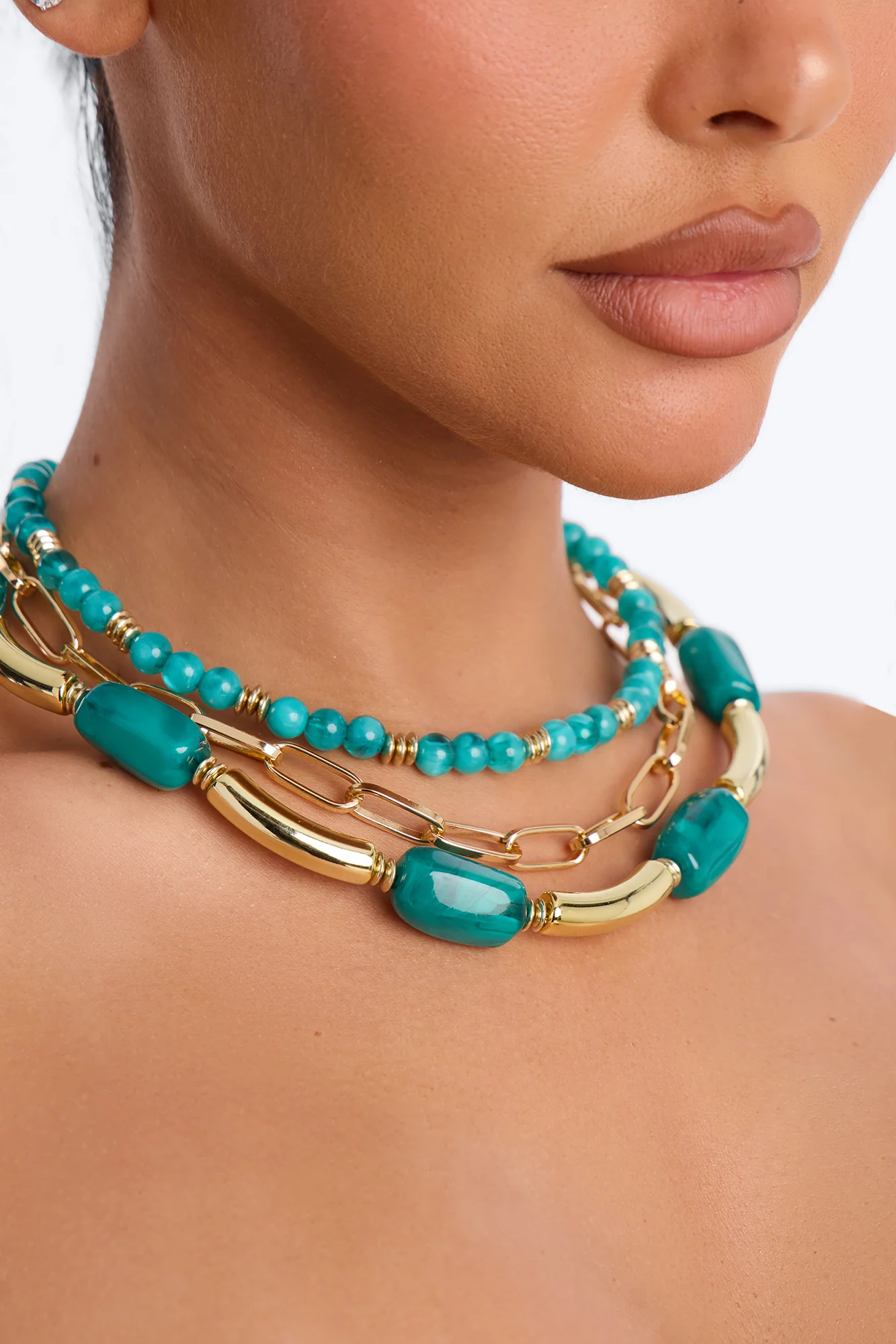 Beaded Brady Layered Necklace - Gold/Blue