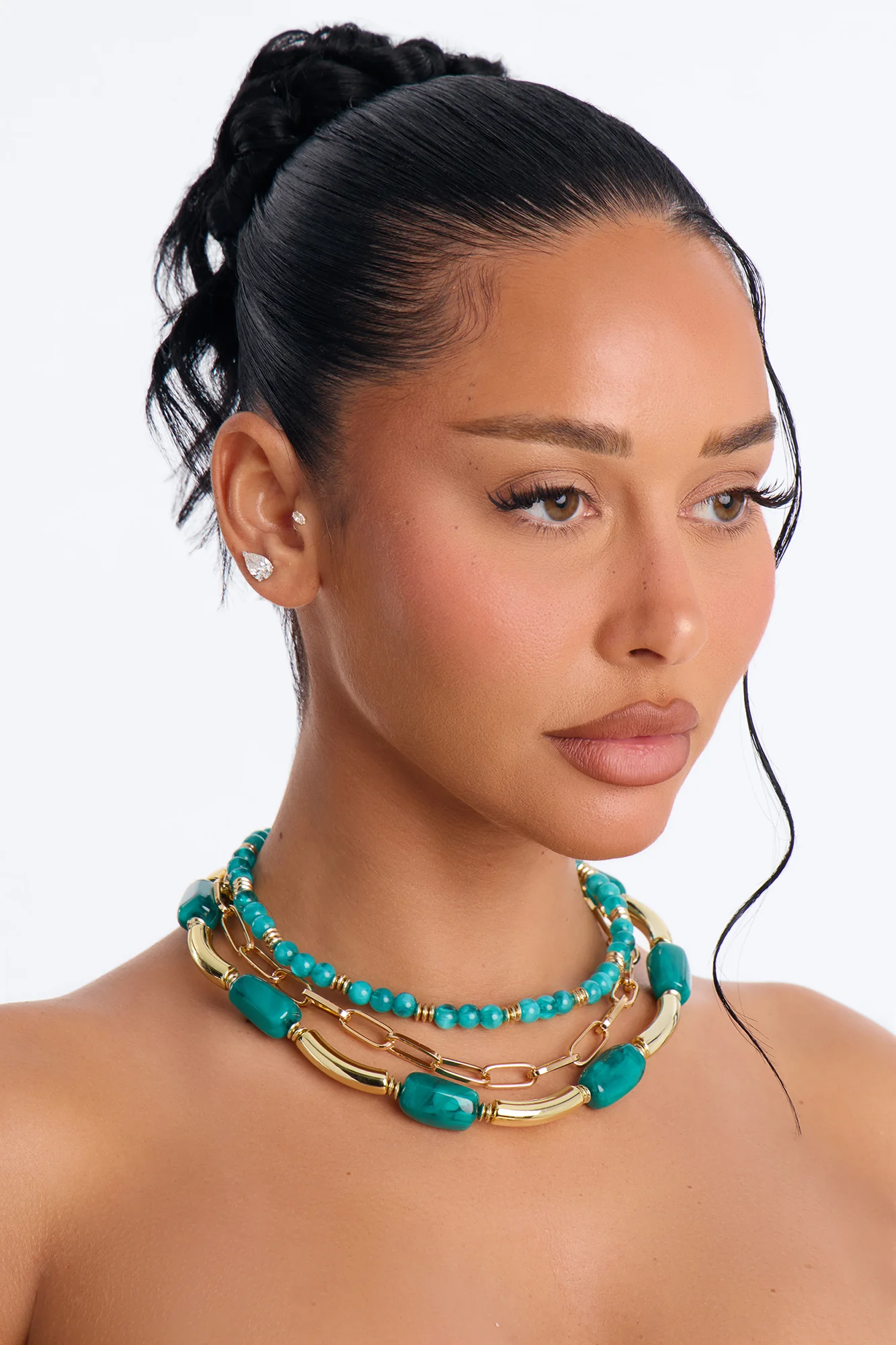 Beaded Brady Layered Necklace - Gold/Blue - Image 2