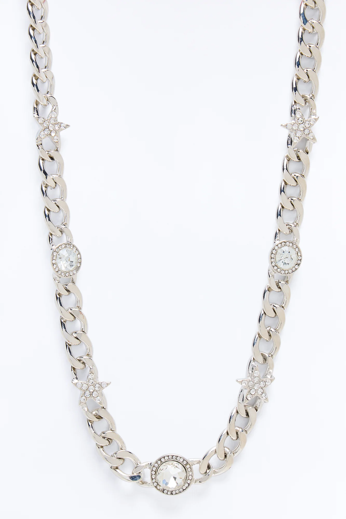Beaming Stars Cuban Necklace - Silver