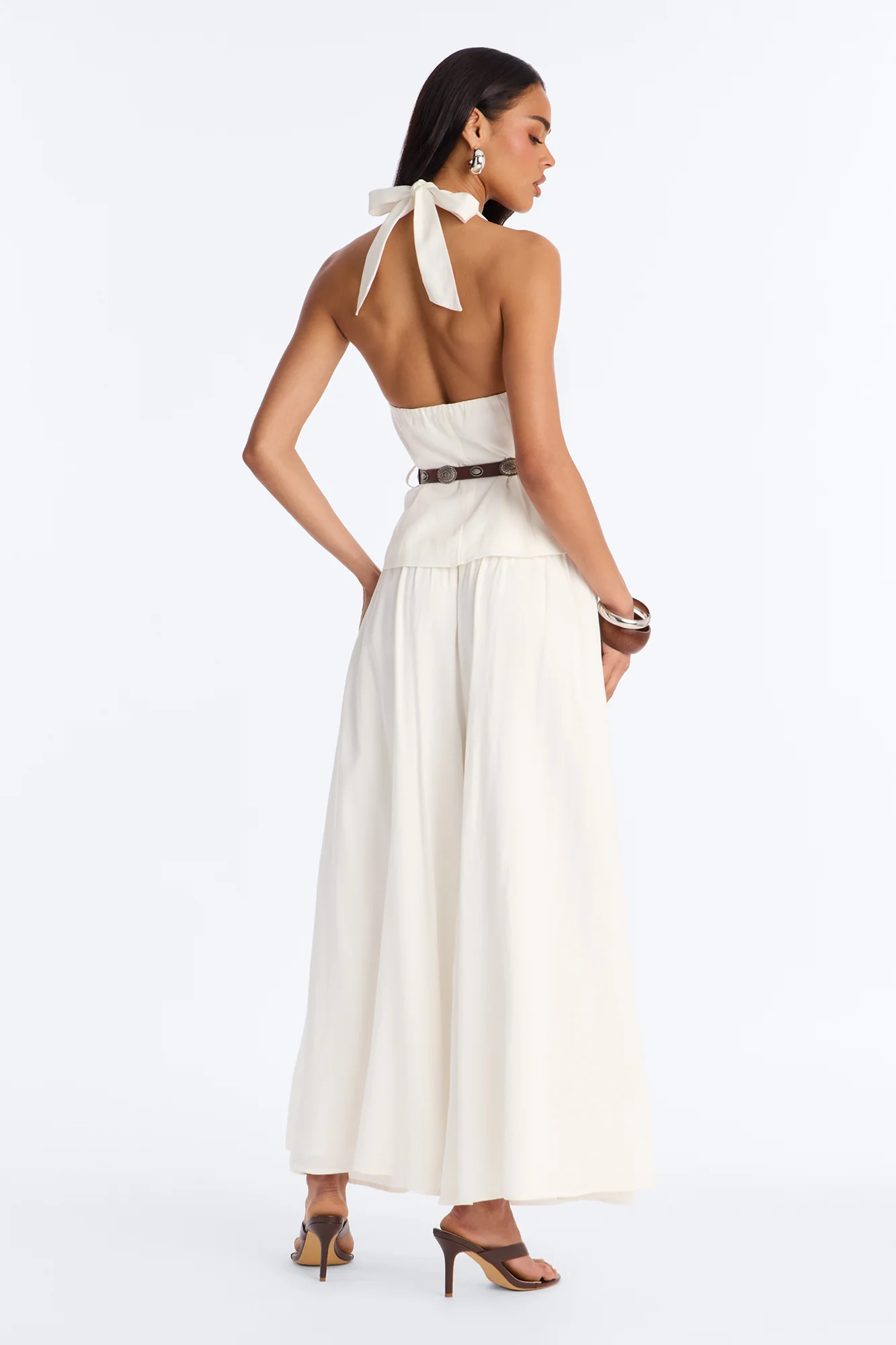 Beatrice Belted Halter Pant Set - White - Image 4