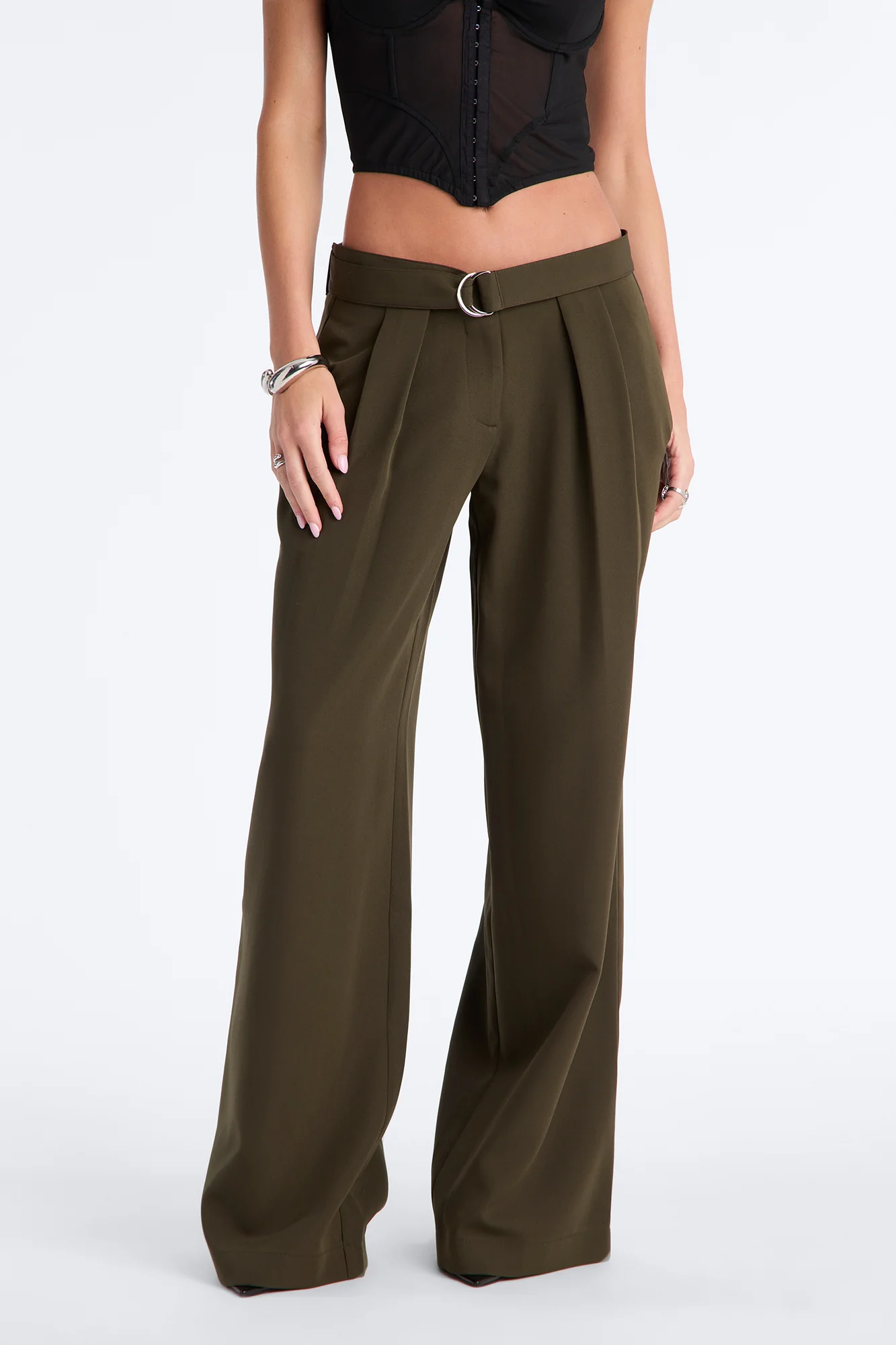 Beautiful Banter Belted Wide Leg Trouser - Military Green - Image 2