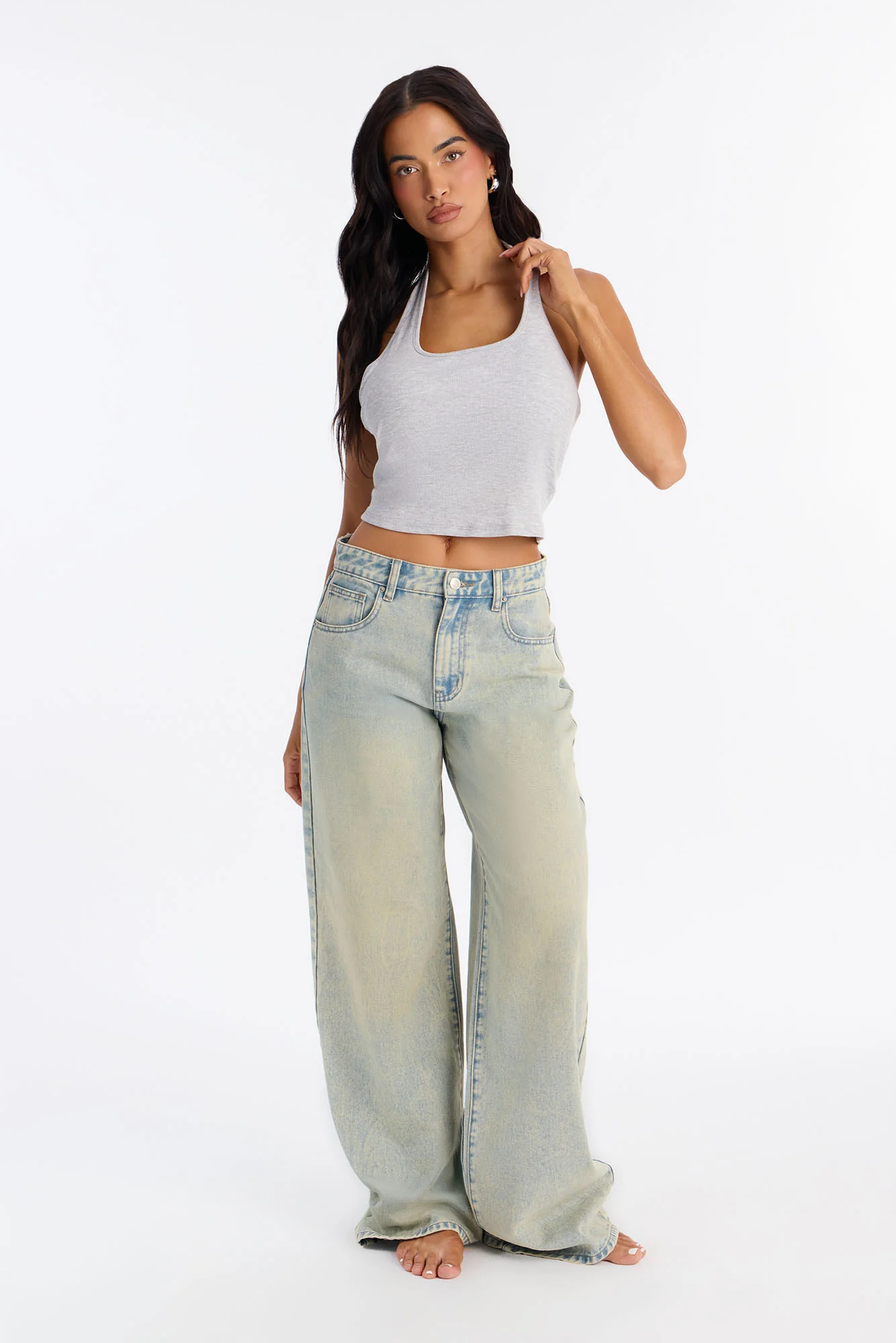 Becca Ribbed Built in Halter Top - Heather Grey - Image 2