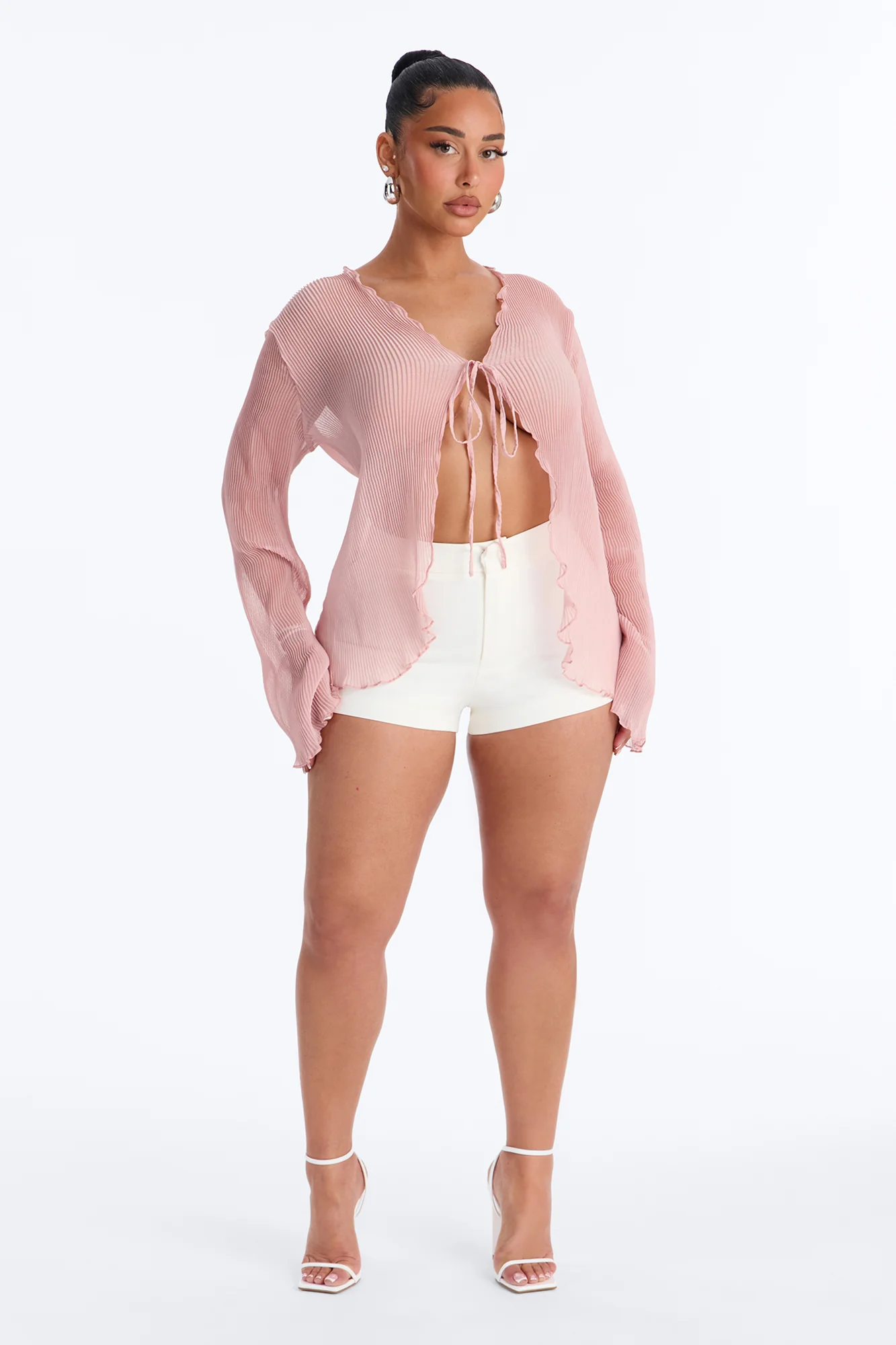 Becca Sheer Chiffon Long Sleeve Flyaway Top - Pink - Image 2