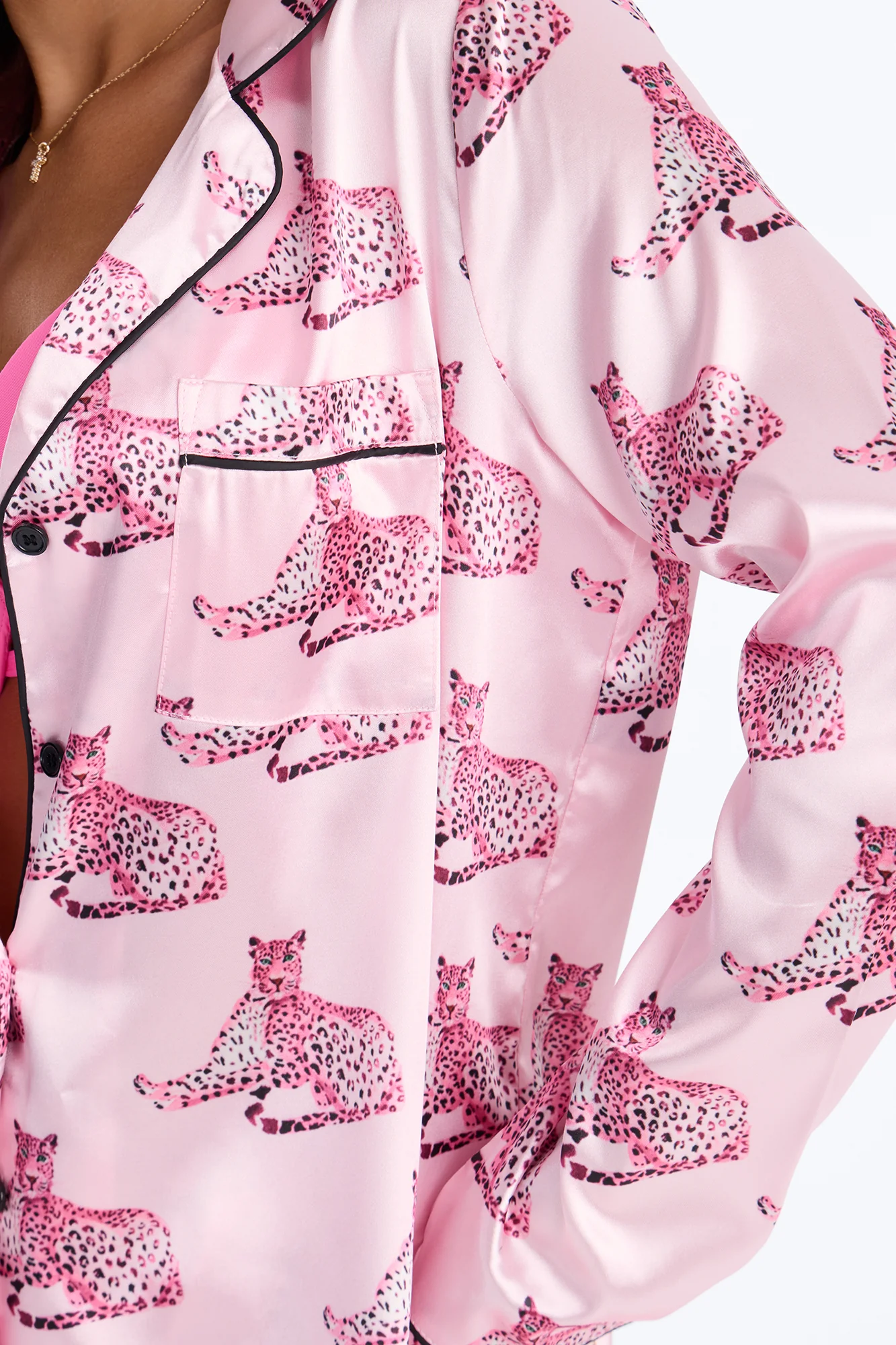 Bedtime Stretch Satin Long Sleeve PJ Pant Set - Pink/Pink - Image 3