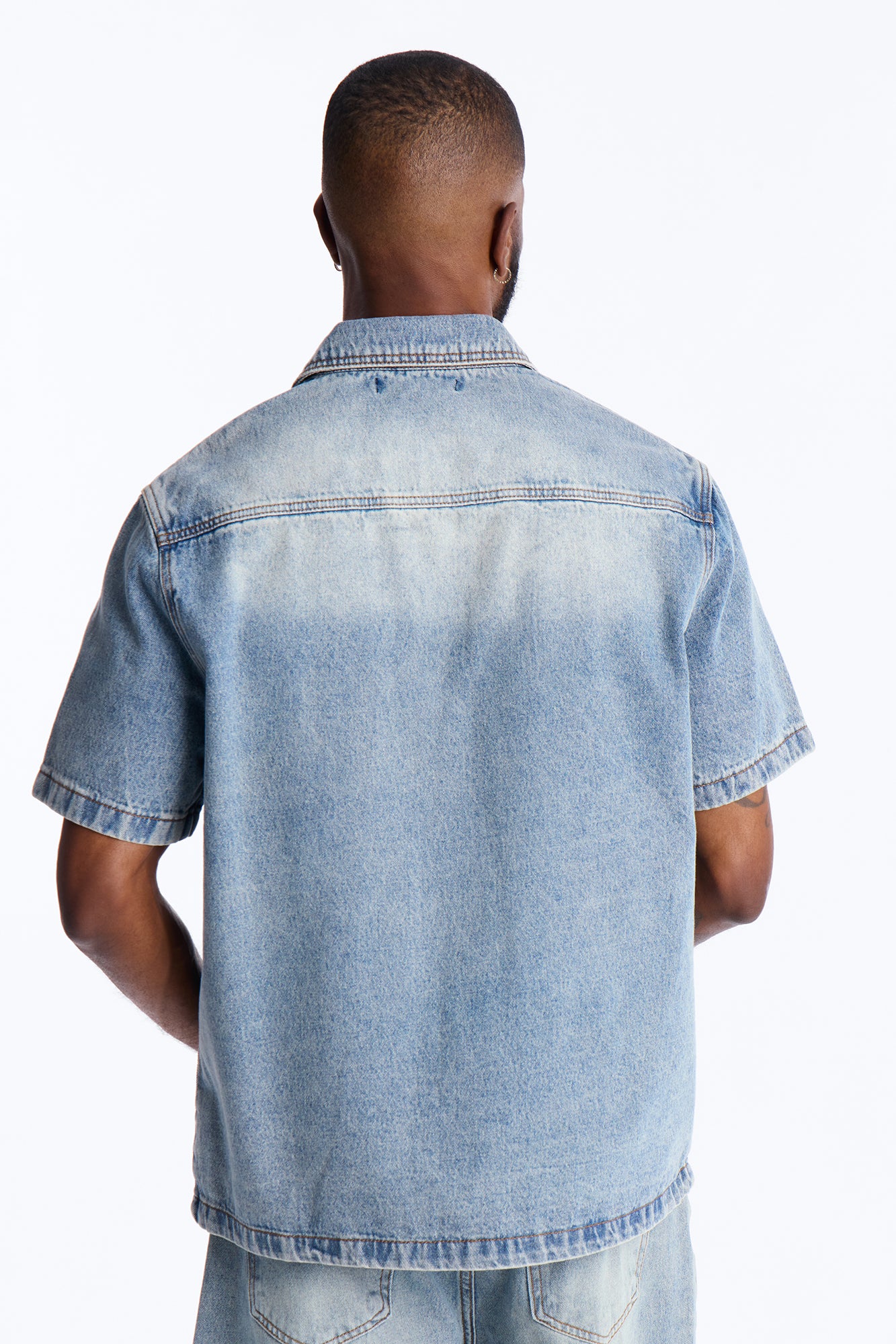 Been Blessed Denim Button Up Shirt - Medium Blue Wash - Image 4