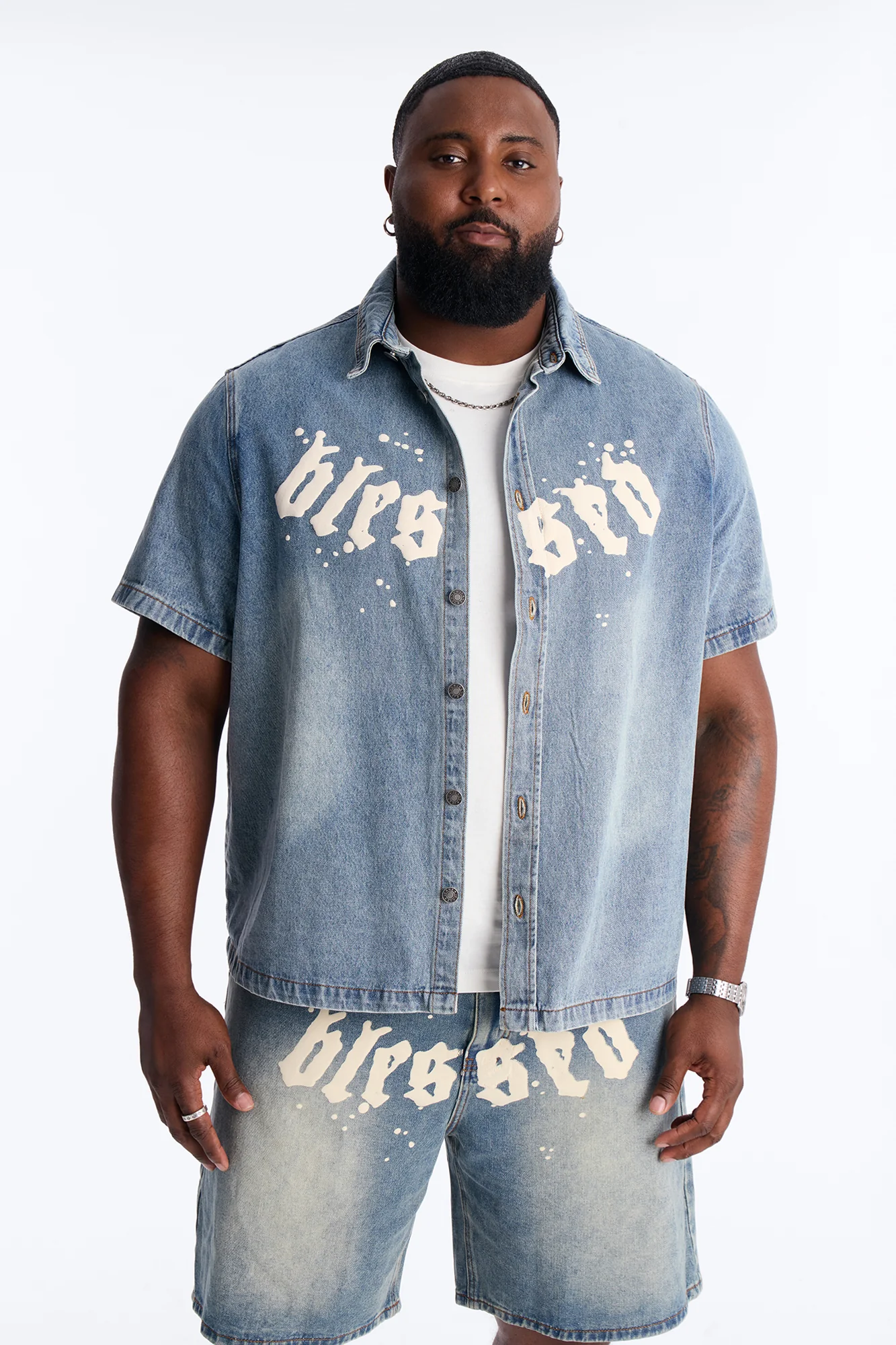 Been Blessed Denim Button Up Shirt - Medium Blue Wash - Image 5