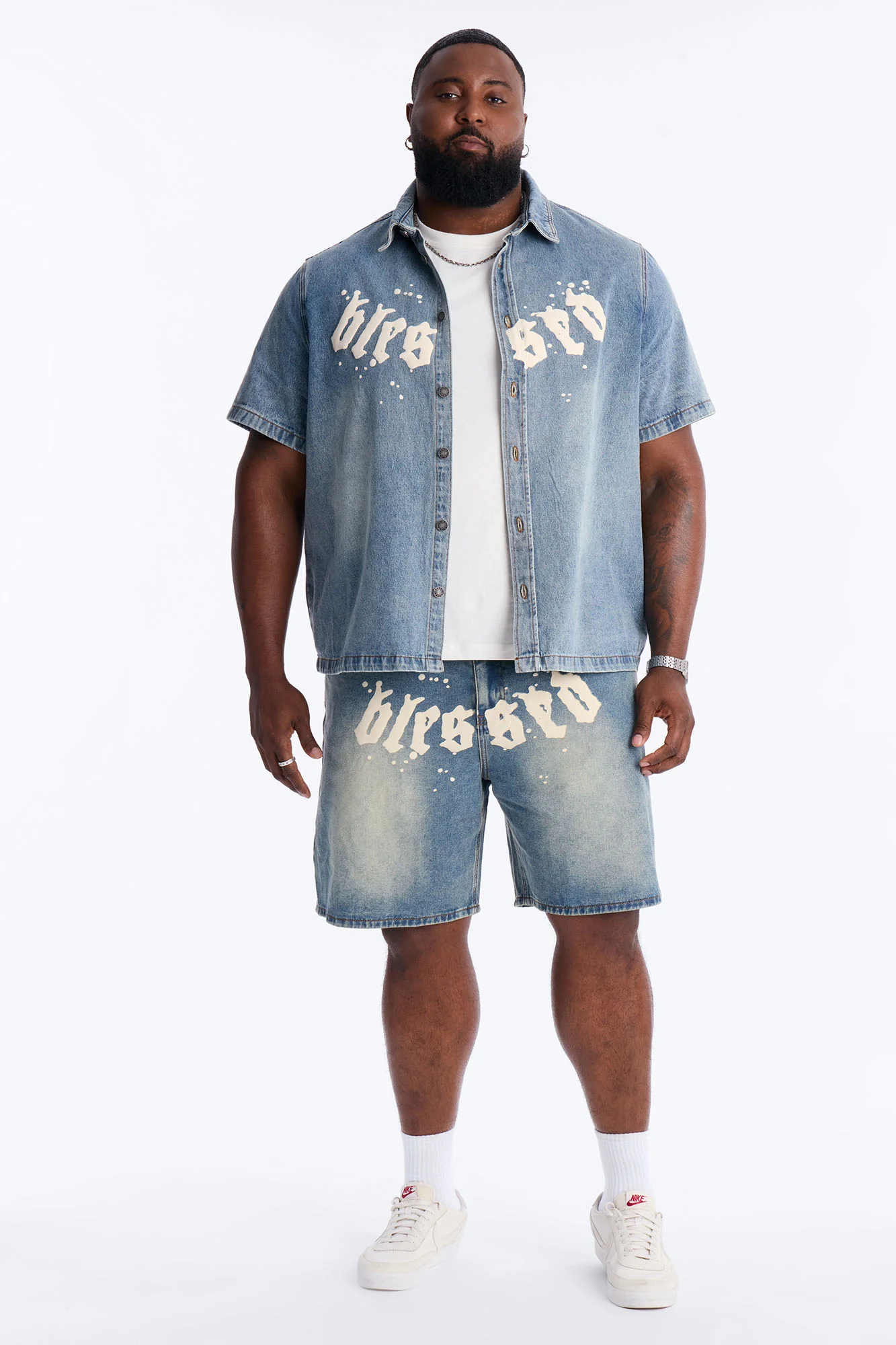 Been Blessed Denim Button Up Shirt - Medium Blue Wash - Image 6