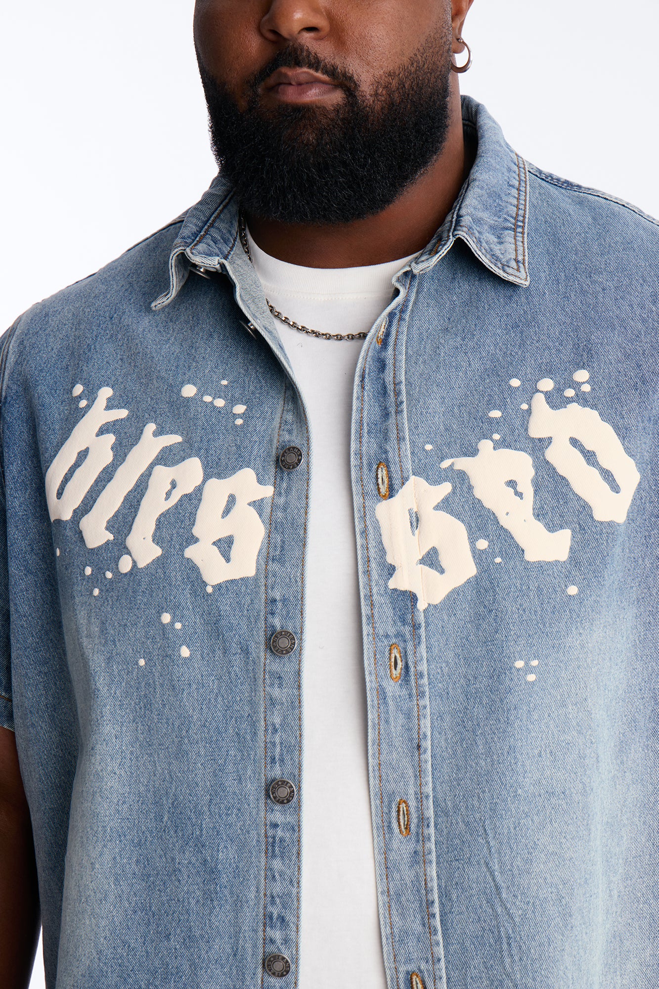 Been Blessed Denim Button Up Shirt - Medium Blue Wash - Image 7