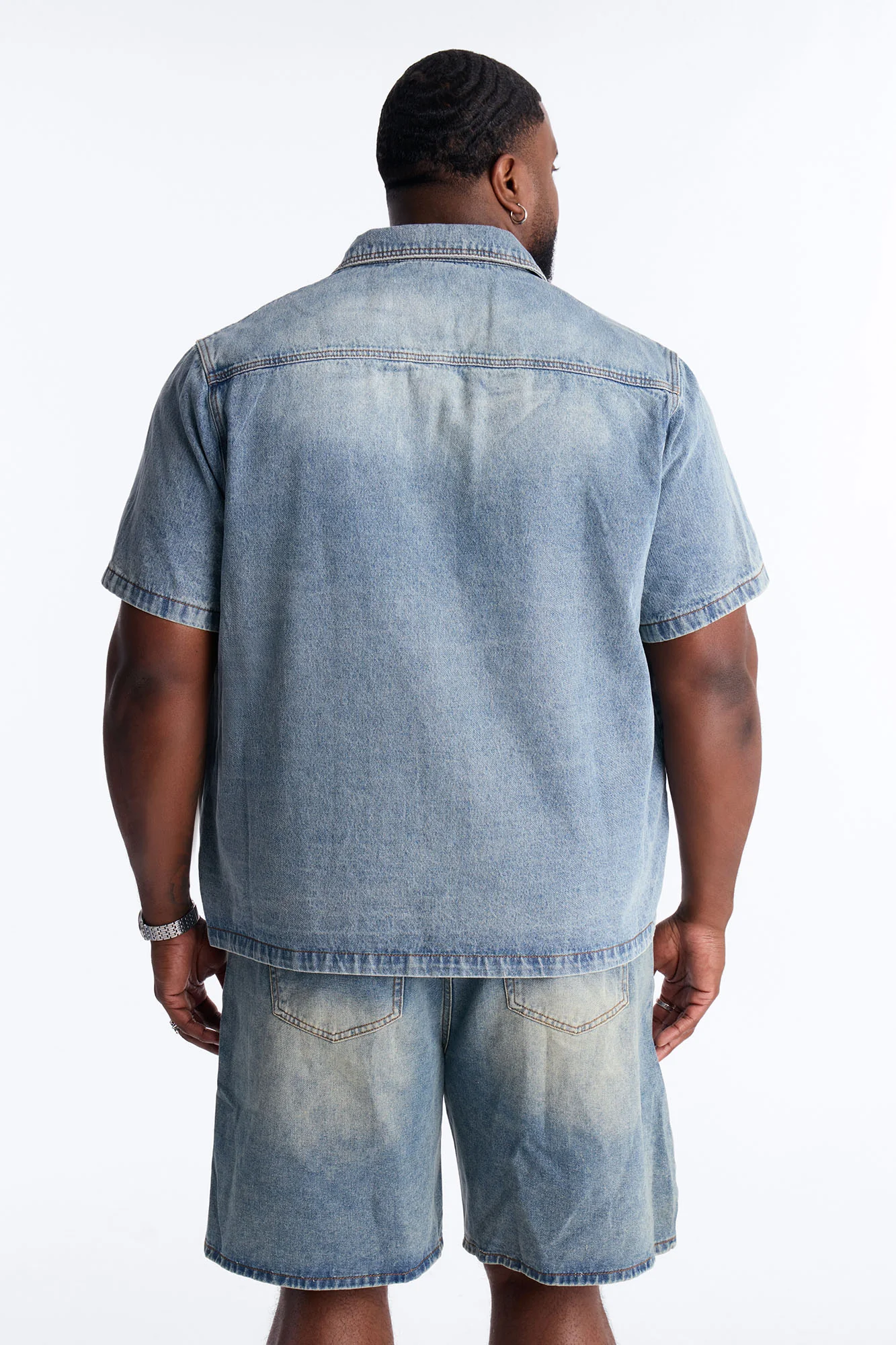 Been Blessed Denim Button Up Shirt - Medium Blue Wash - Image 8