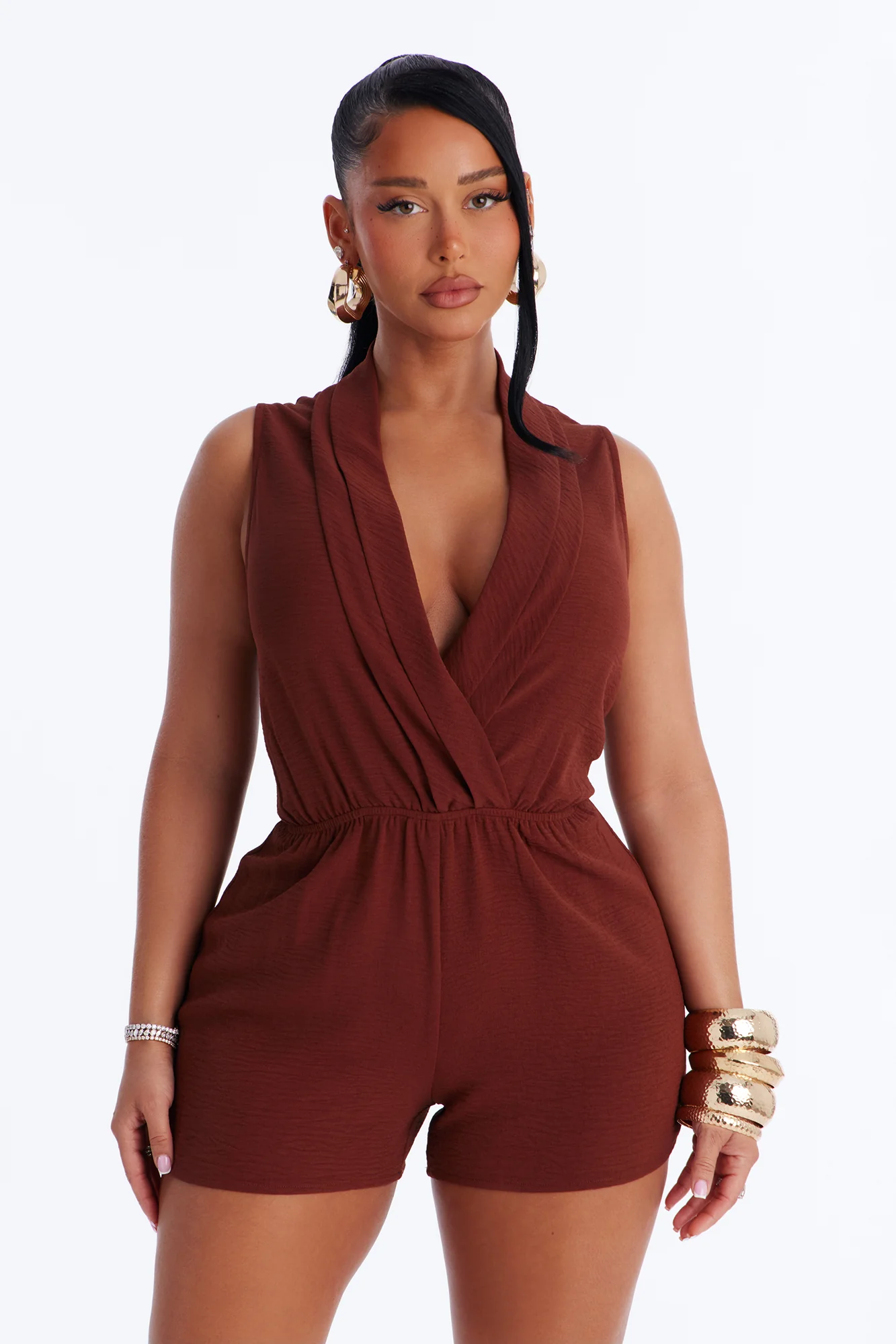Belia Surplice Romper - Chocolate - Image 2