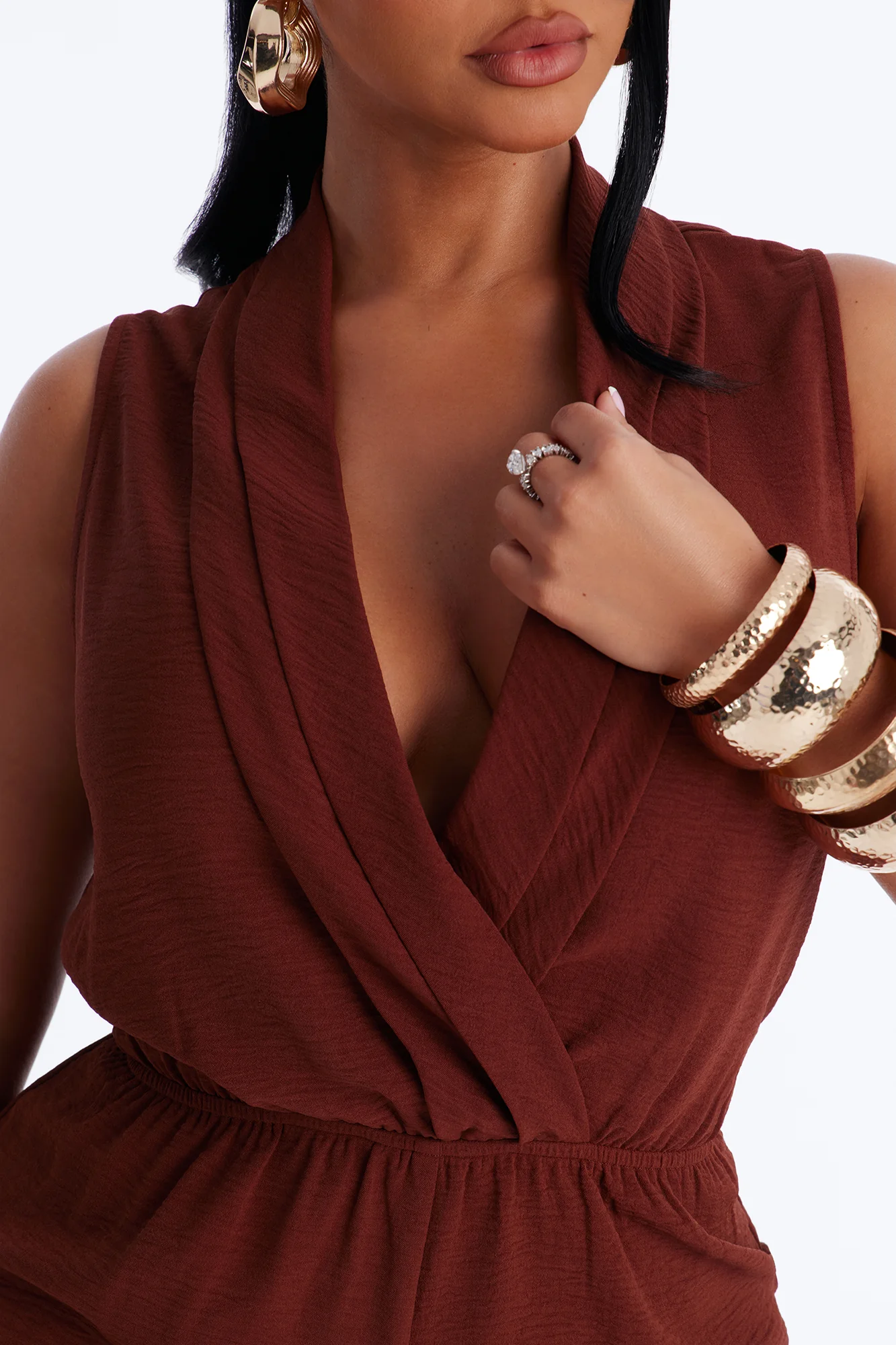 Belia Surplice Romper - Chocolate - Image 3