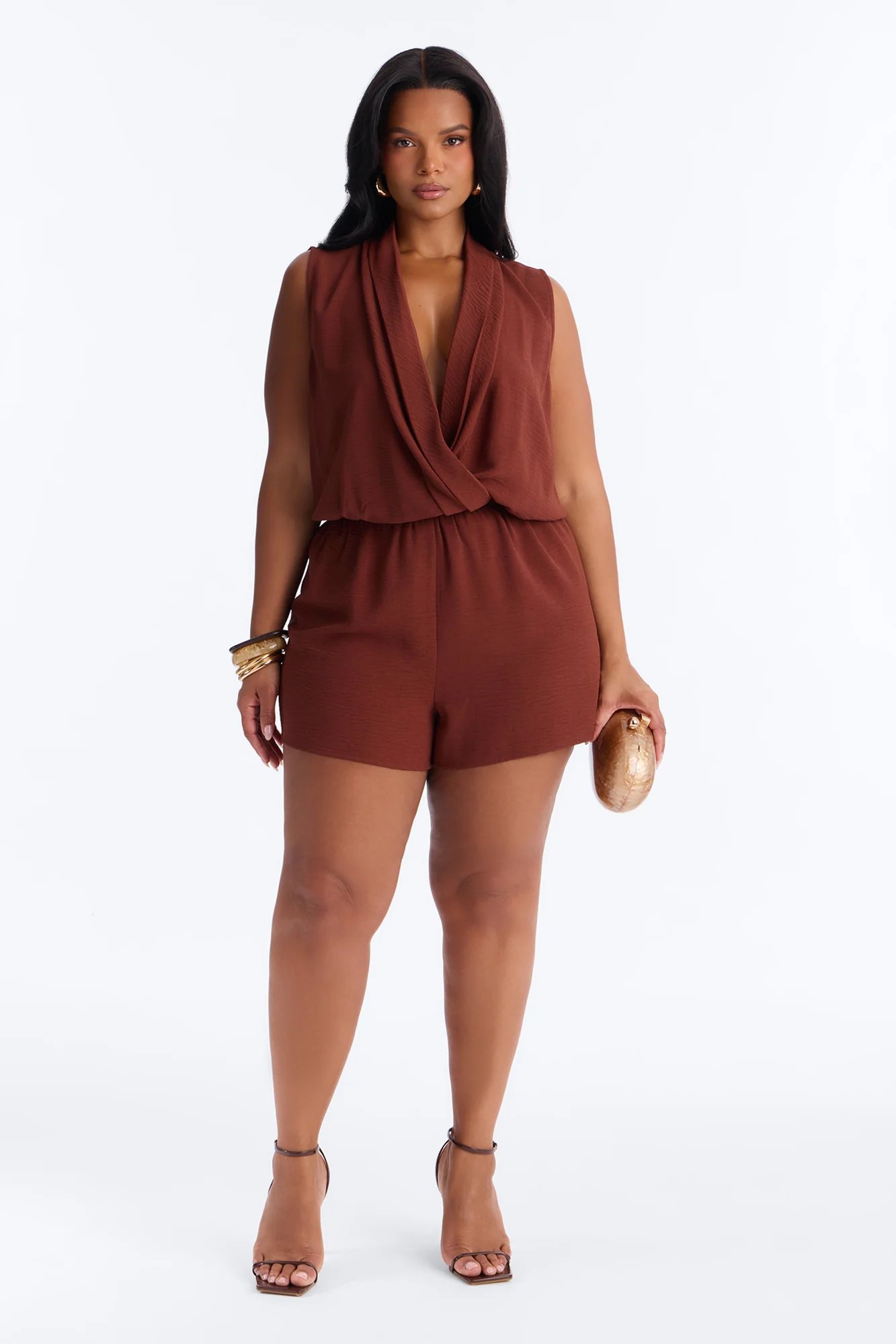 Belia Surplice Romper - Chocolate - Image 5