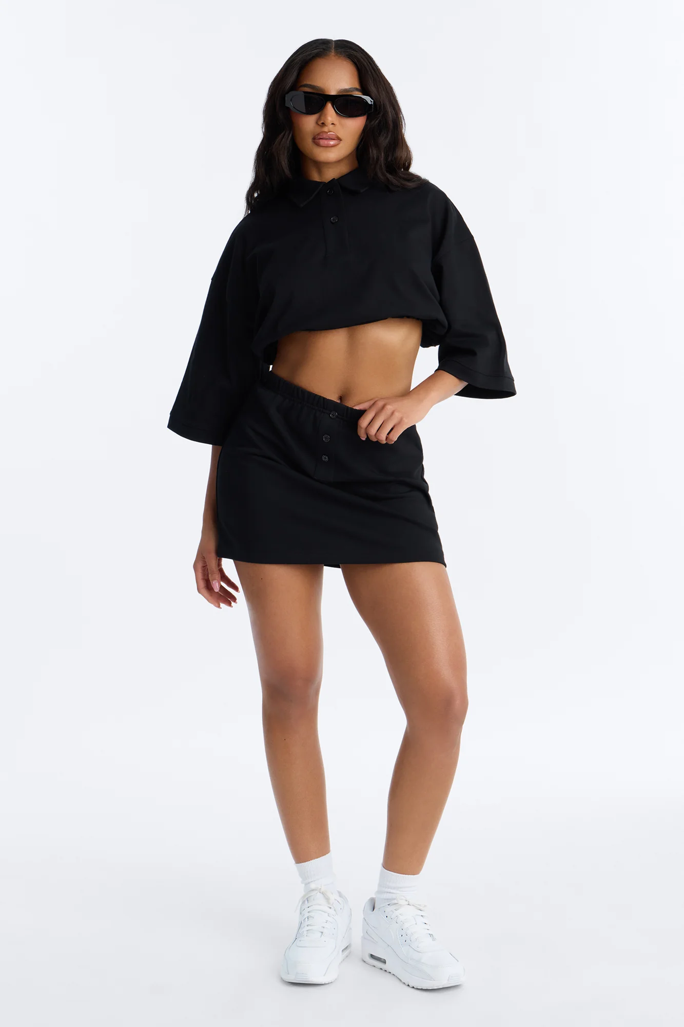 Bella French Terry Mini Skirt Set - Black