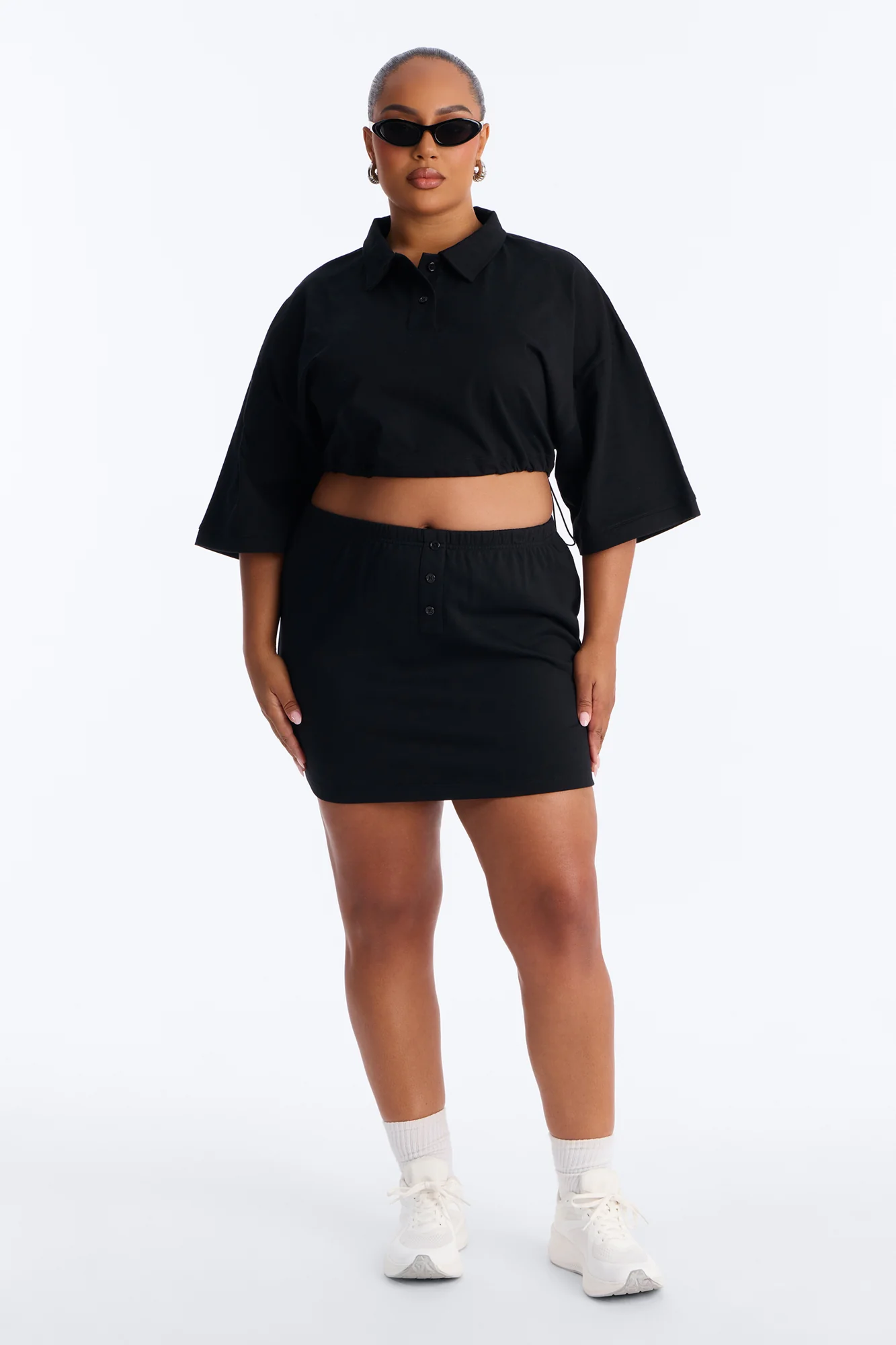 Bella French Terry Mini Skirt Set - Black - Image 6