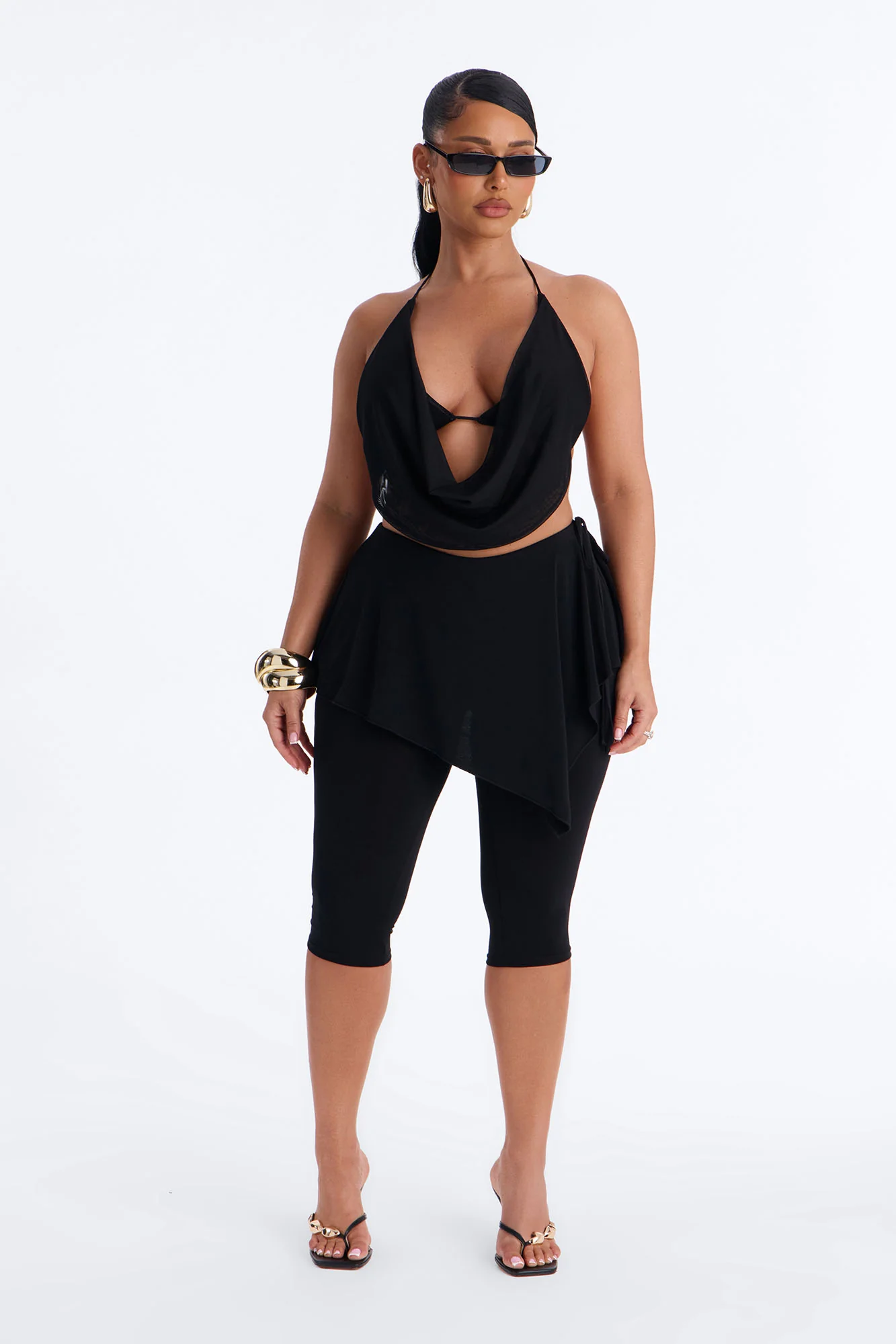 Bella Low Rise Skirted Capri Legging - Black