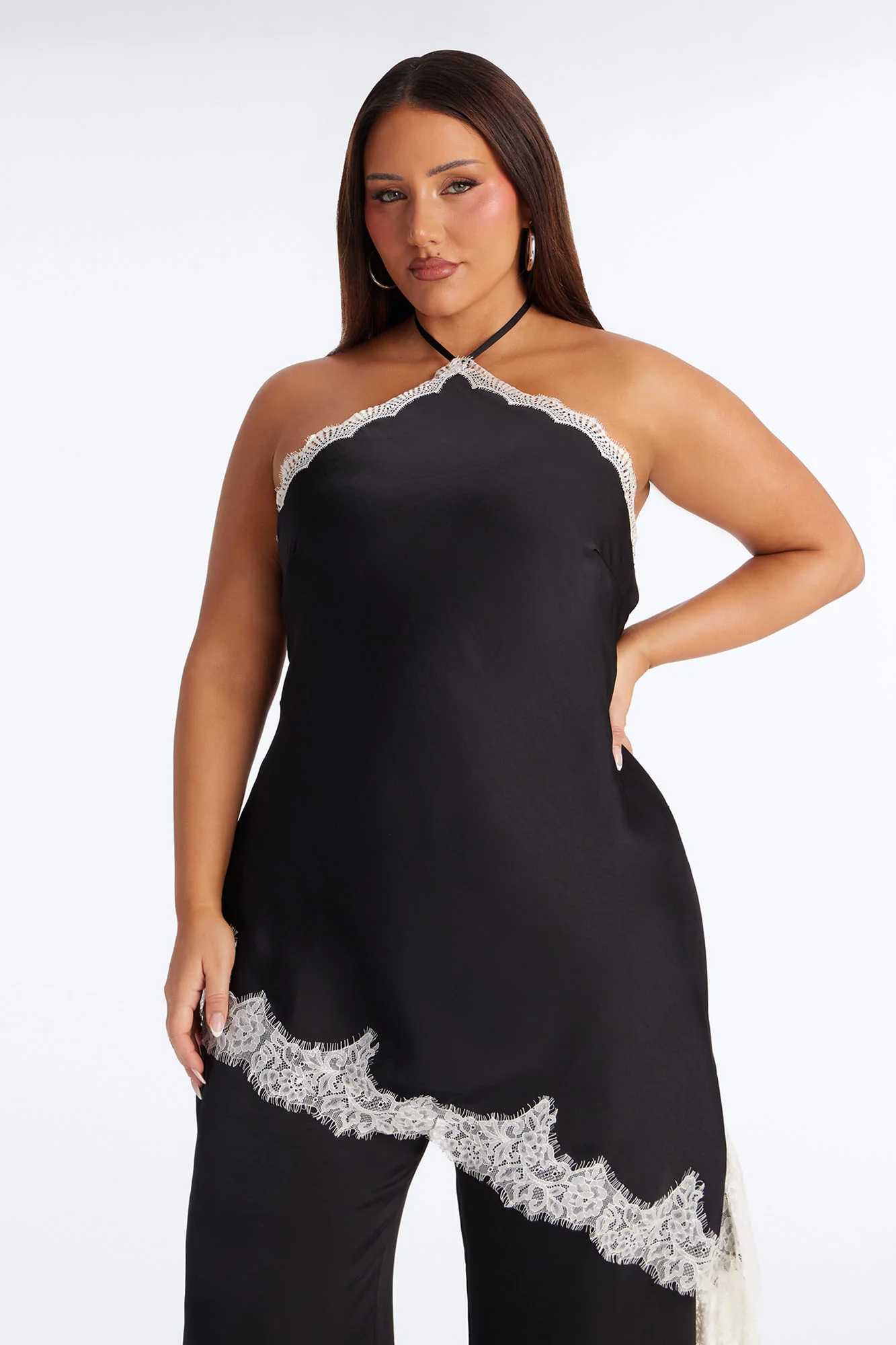 Bella Rose Draped Lace Trim Jumpsuit - Black - Image 6