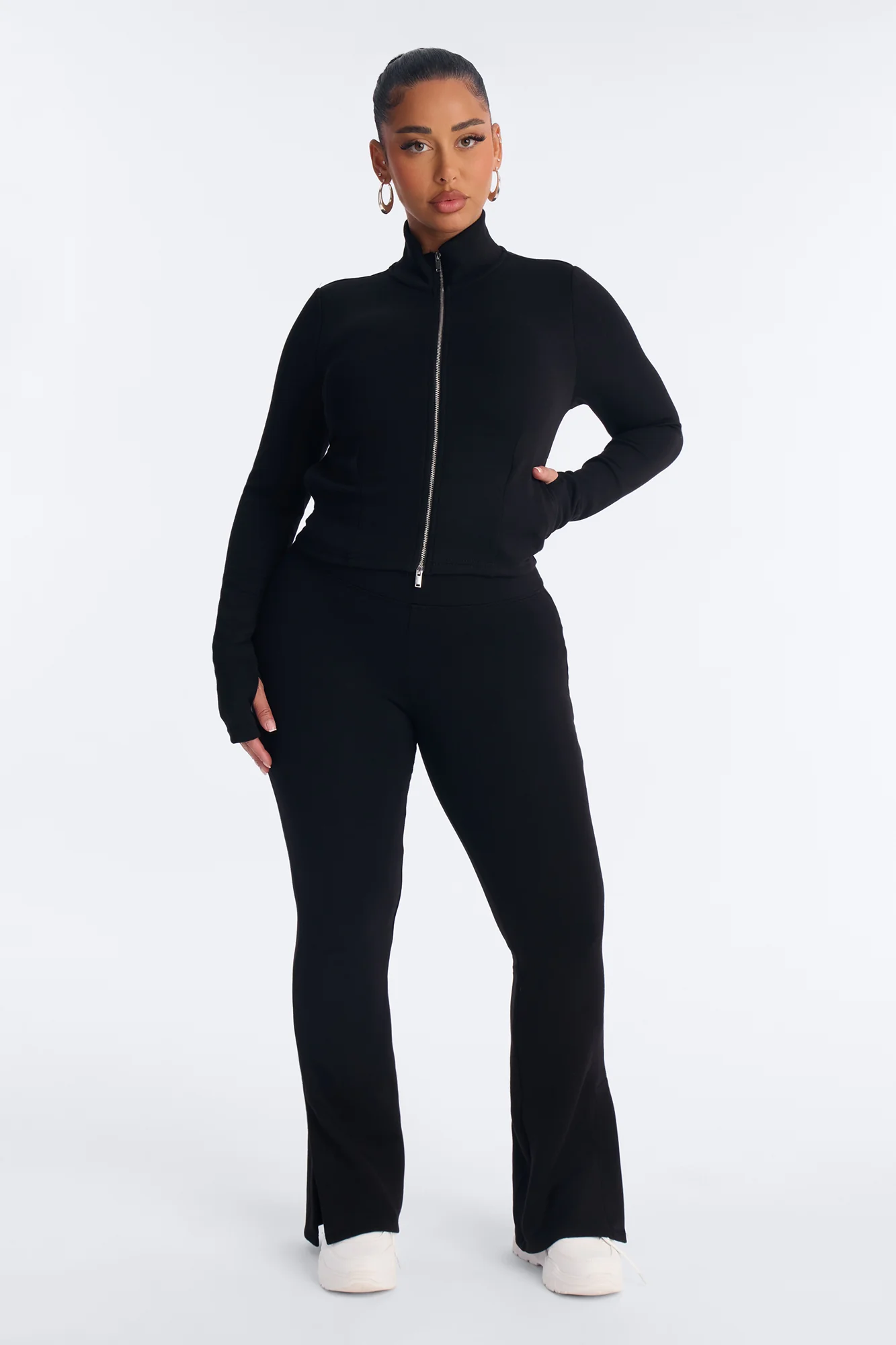 Bella Scuba Fitted Zip Up Jacket - Black - Image 2