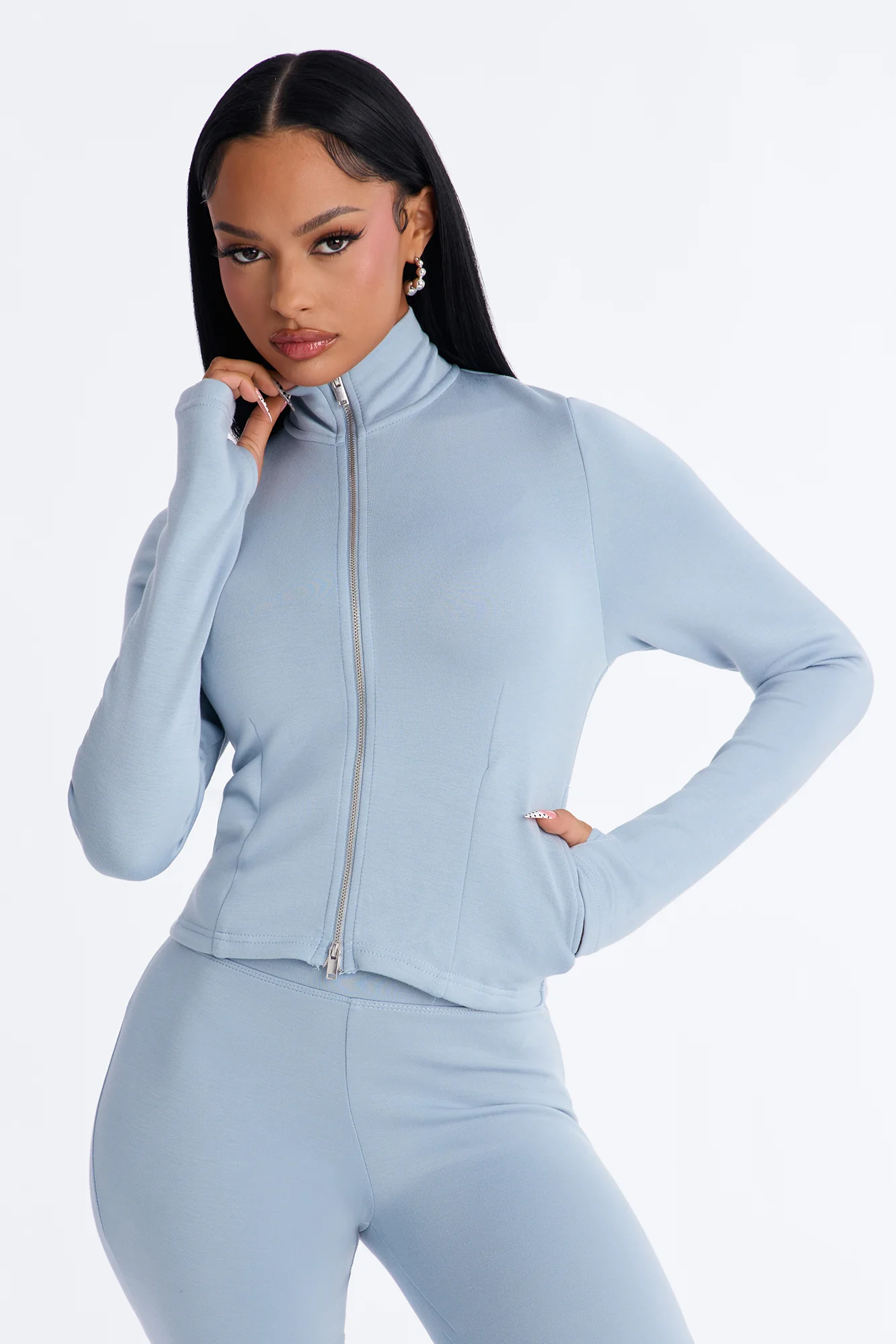 Bella Scuba Fitted Zip Up Jacket - Blue