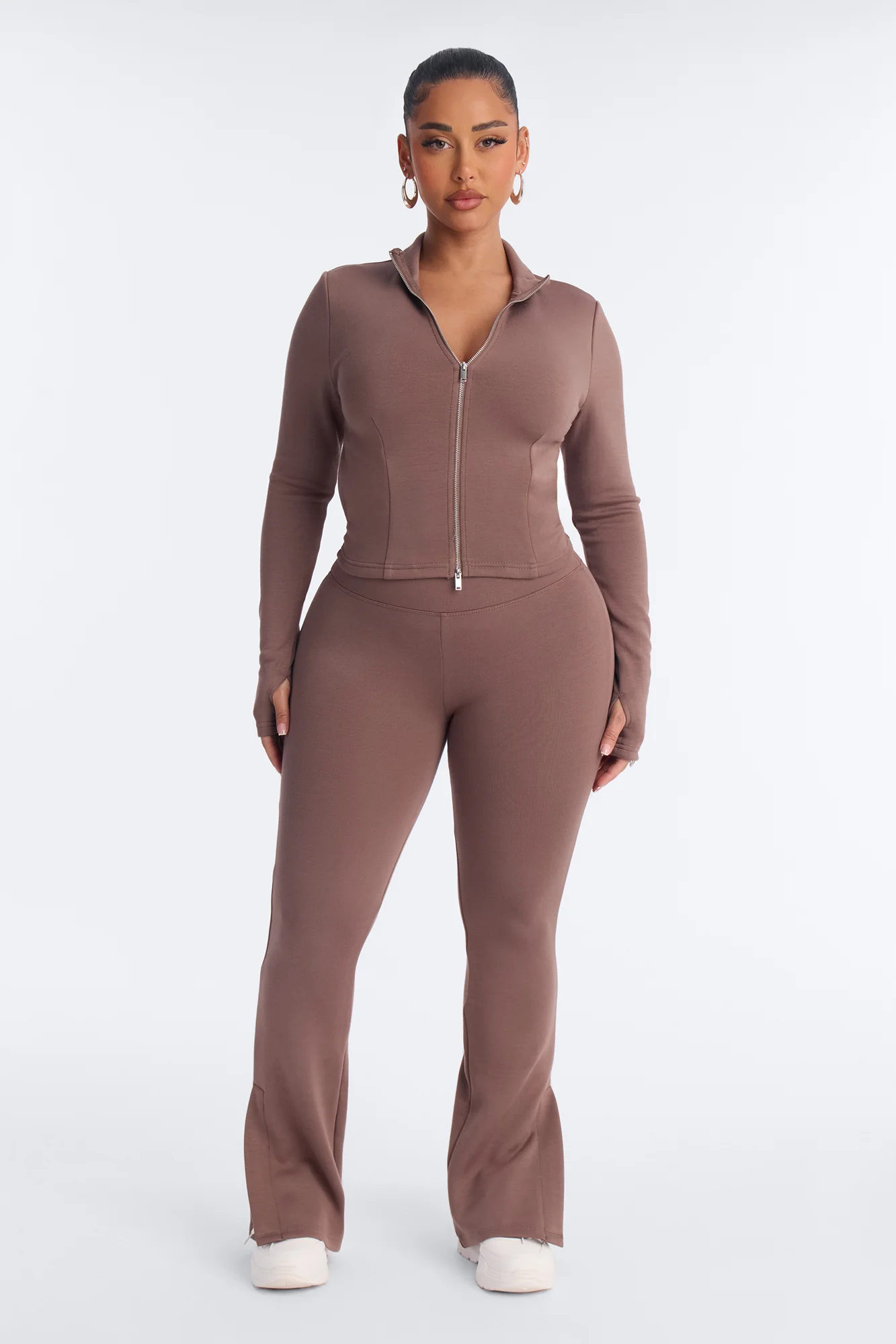 Bella Scuba Fitted Zip Up Jacket - Mocha - Image 2