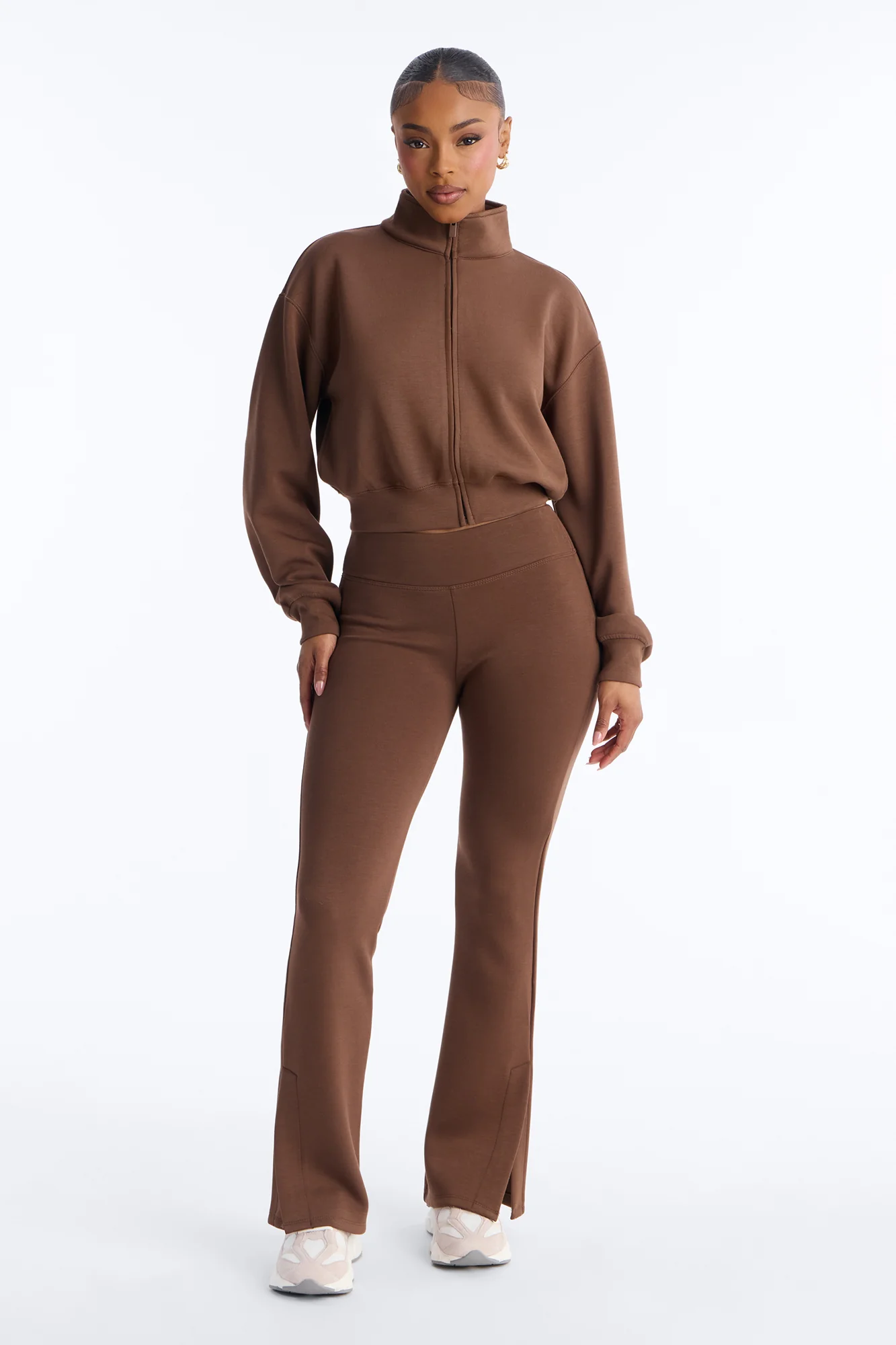 Bella Scuba Slit Lounge Flare Pant - Chocolate