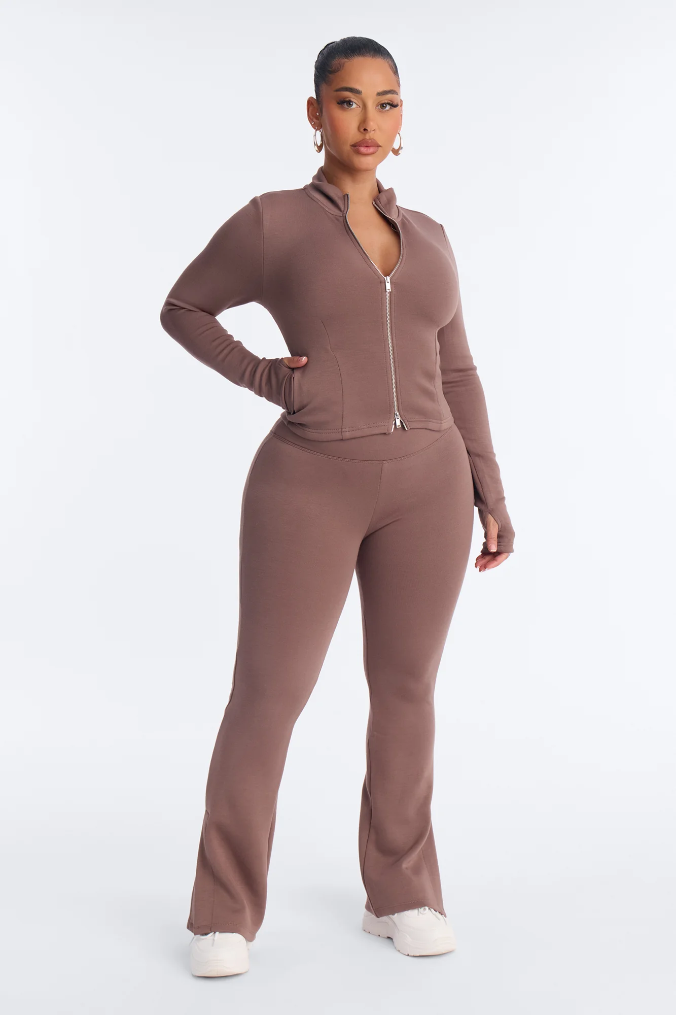 Bella Scuba Slit Lounge Flare Pant - Mocha