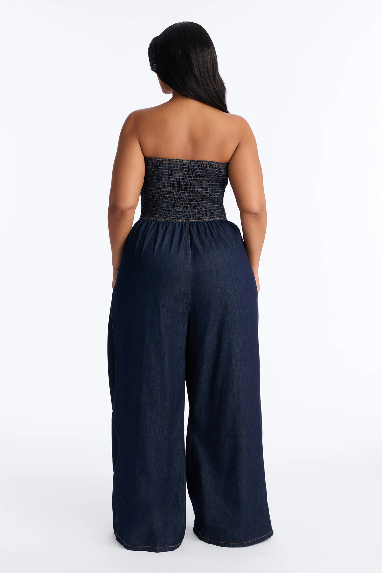 Bella Smocked Denim Jumpsuit - Dark Wash - Image 8