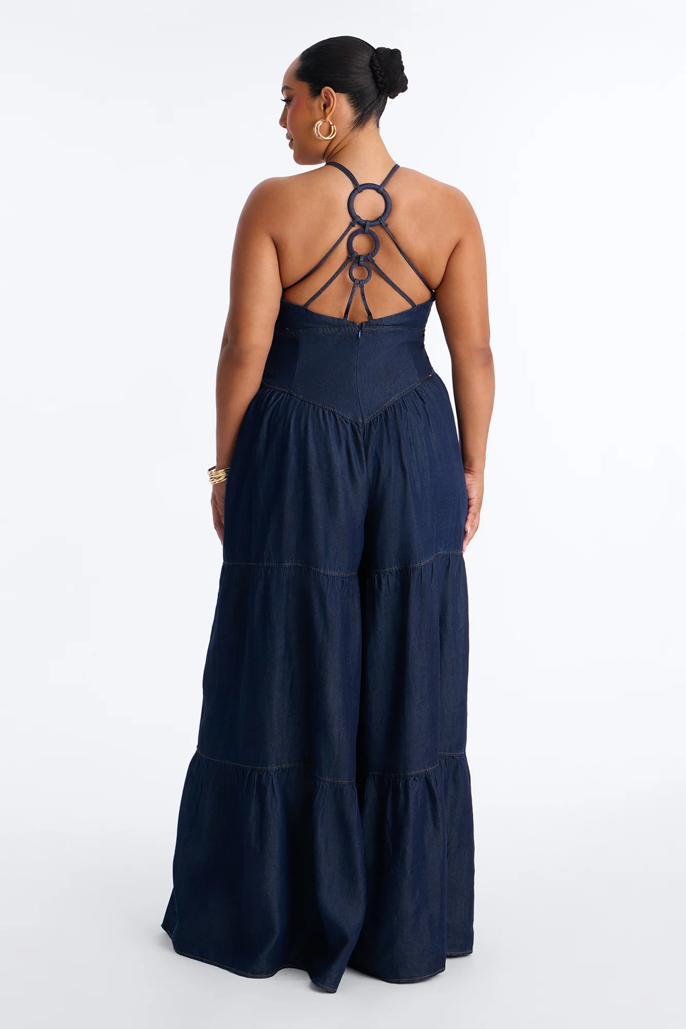 Belle Denim Tiered Wide Leg Jumpsuit - Dark Wash - Image 7