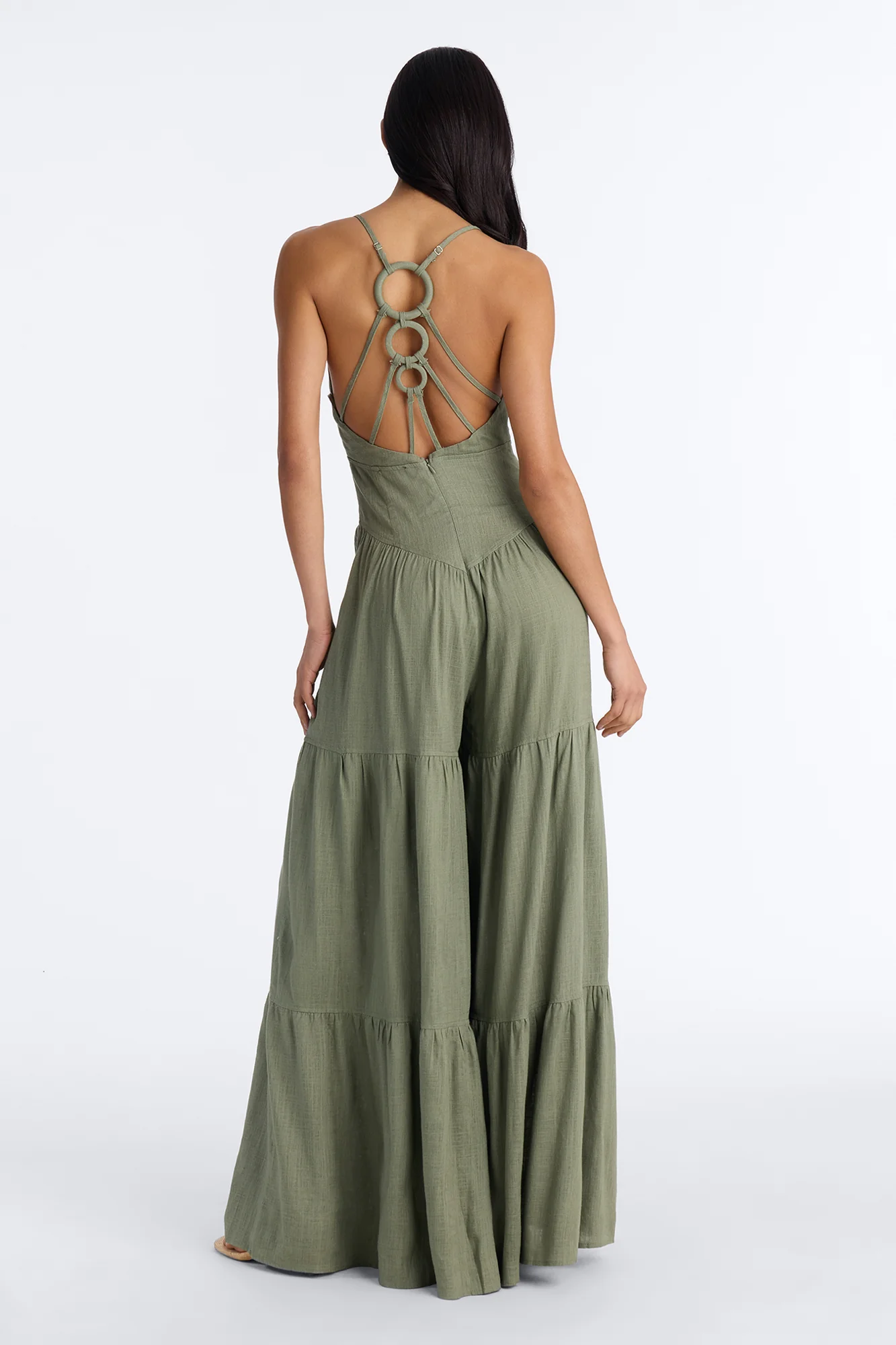 Belle Denim Tiered Wide Leg Jumpsuit - Olive - Image 4