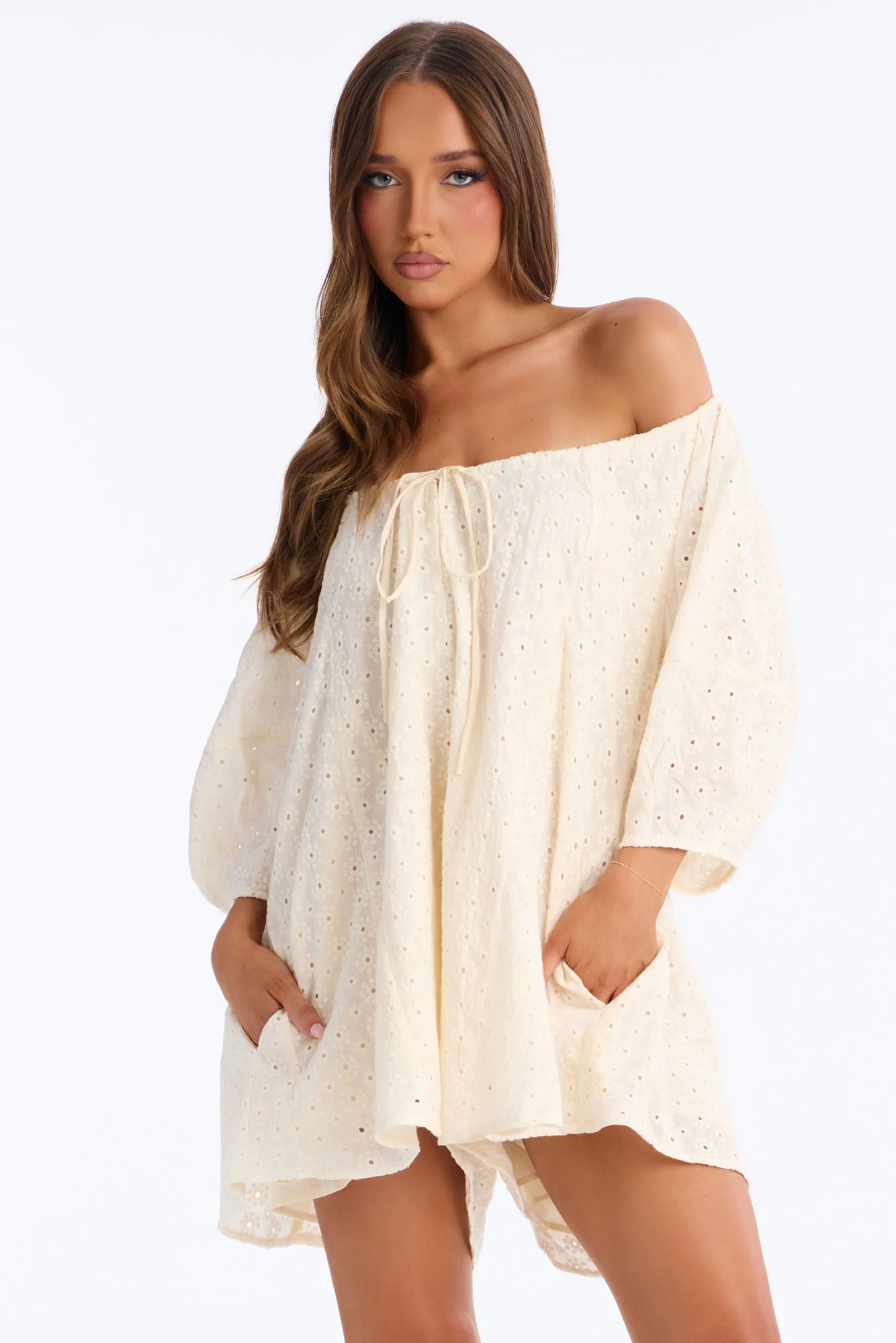 Belle Eyelet Babydoll Romper - Cream - Image 2