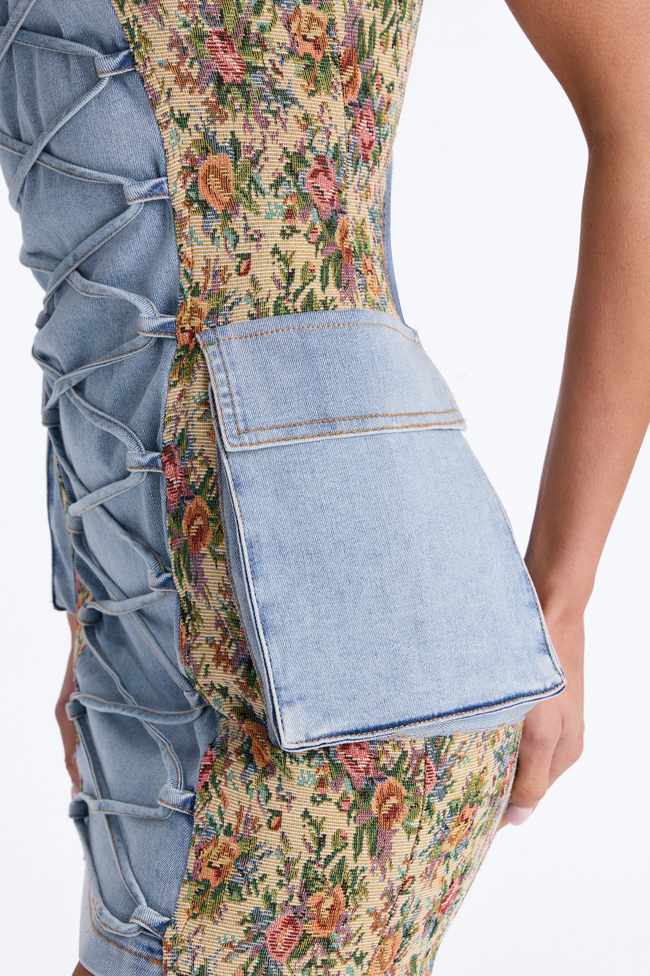 Belle Floral Stretch Denim Mini Dress - Denim - Image 4