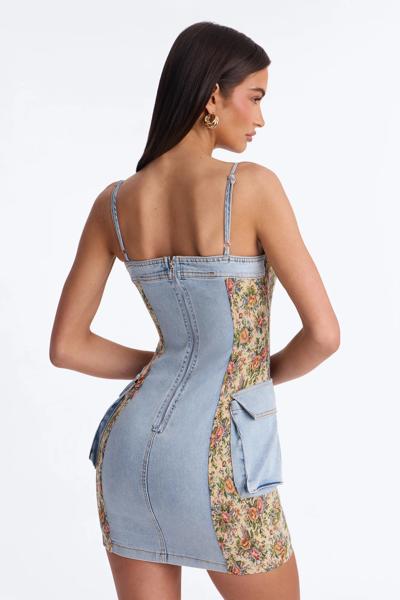 Belle Floral Stretch Denim Mini Dress - Denim - Image 5