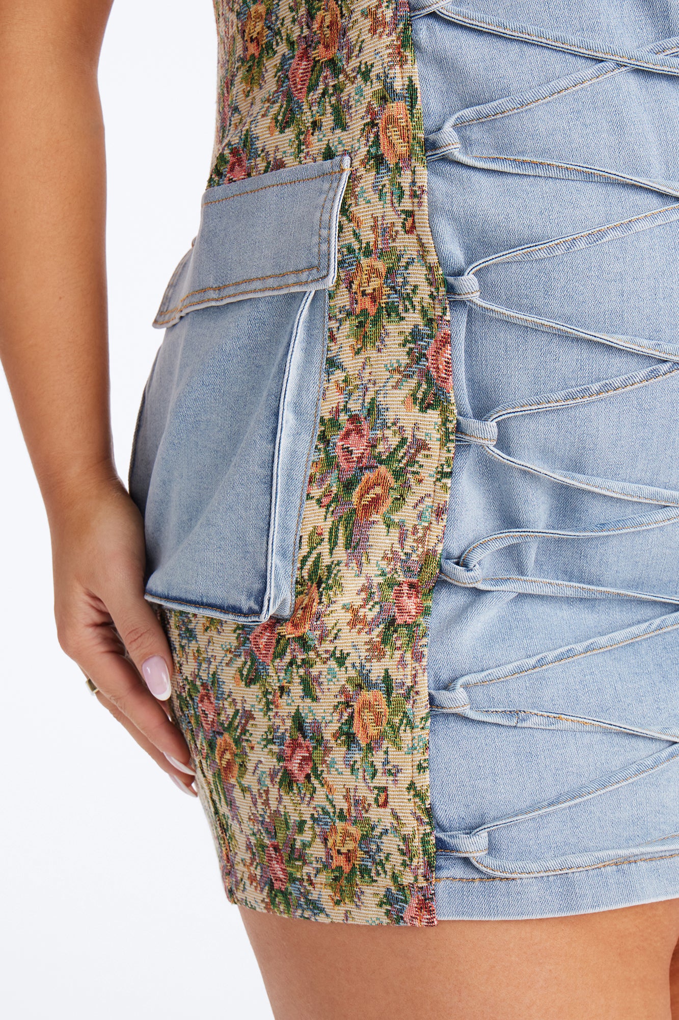 Belle Floral Stretch Denim Mini Dress - Denim - Image 8
