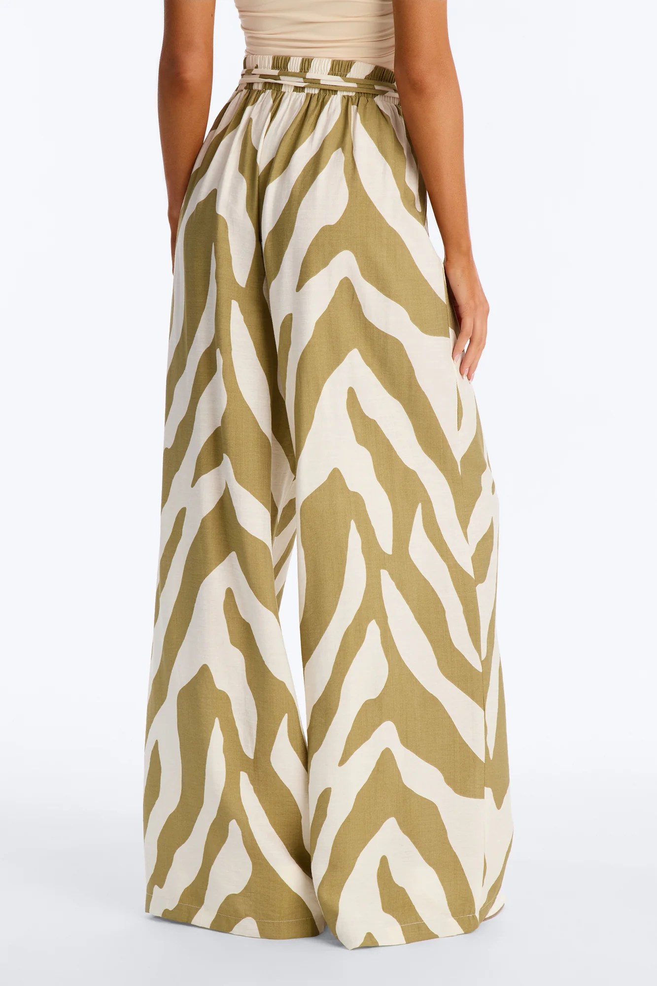 Belle High Waisted Belted Wide Leg Pant - Green/combo - Image 4